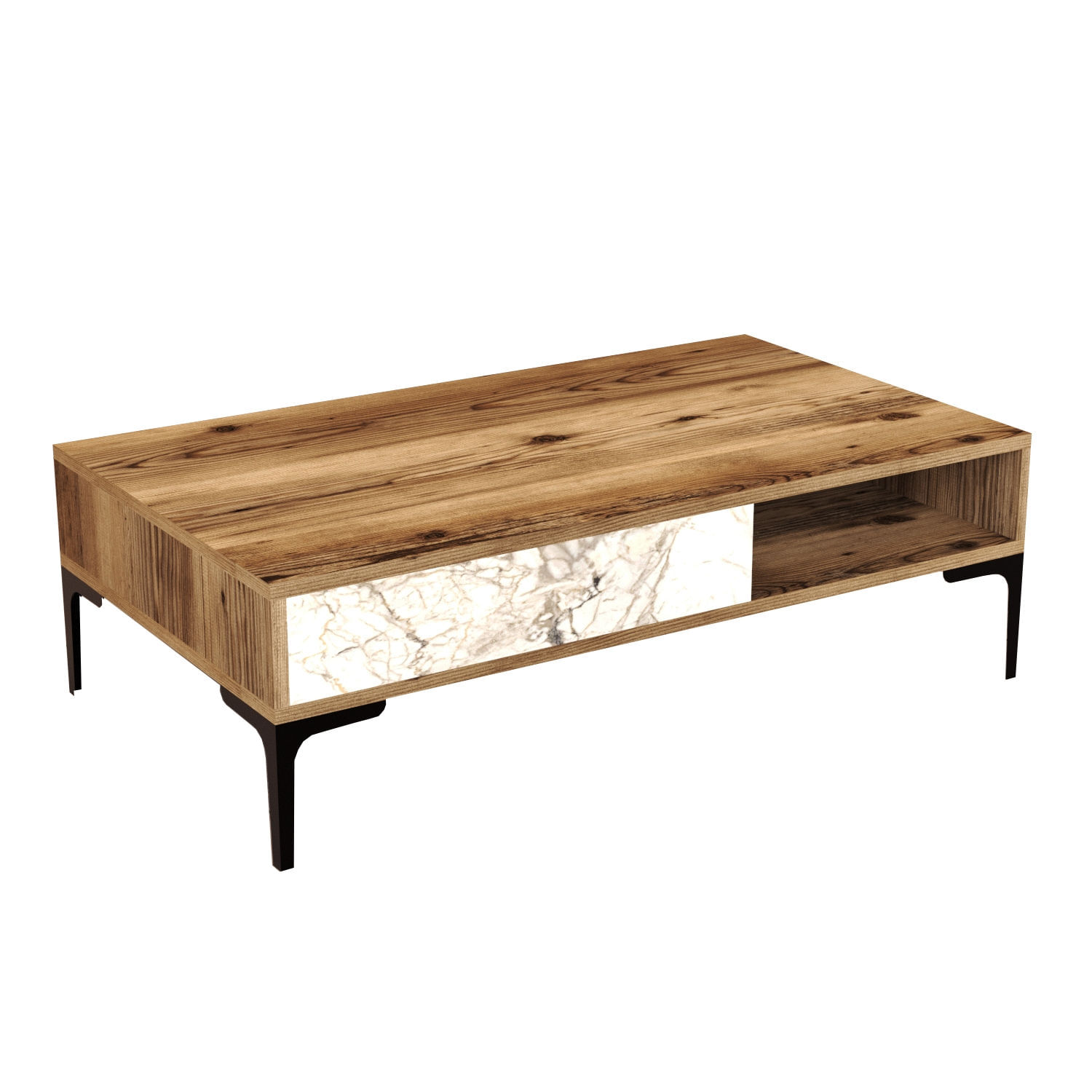 Masuta de cafea, Hanah Home, panou aglomerat cu melamina, nuc si alb, 105x60x32.6 cm — imaginea 3
