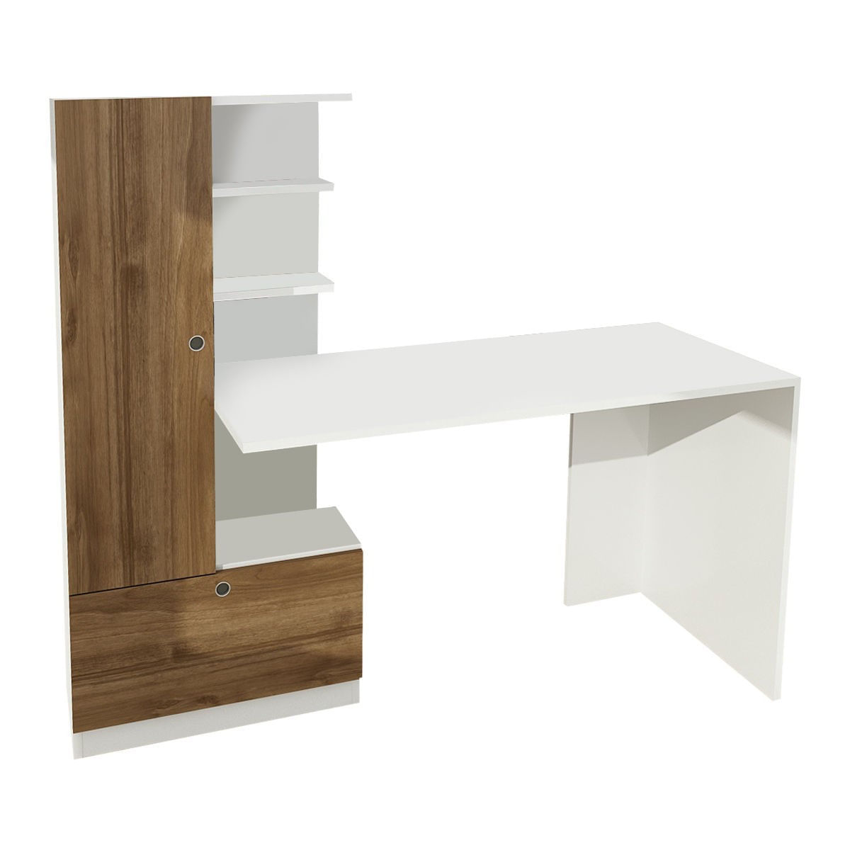 Birou, Hanah Home, pal melaminat, alb si nuc, 149.5x120x61.8 cm