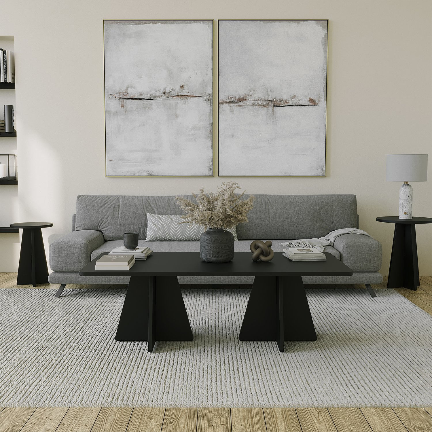 Masuta de cafea, Hanah Home, pal melaminat, negru, 120x60x40 cm — imaginea 4