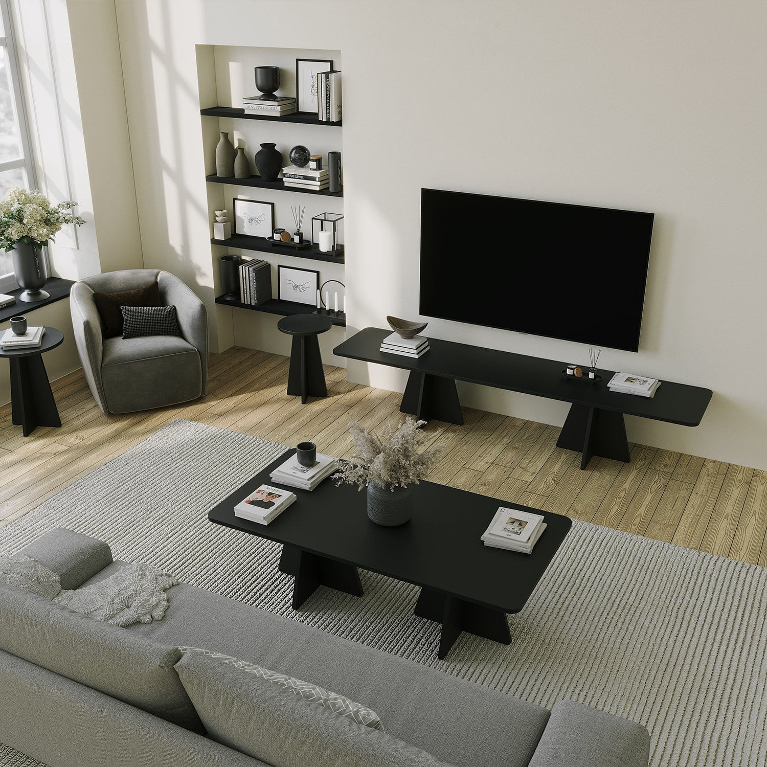 Masuta de cafea, Hanah Home, pal melaminat, negru, 120x60x40 cm — imaginea 6