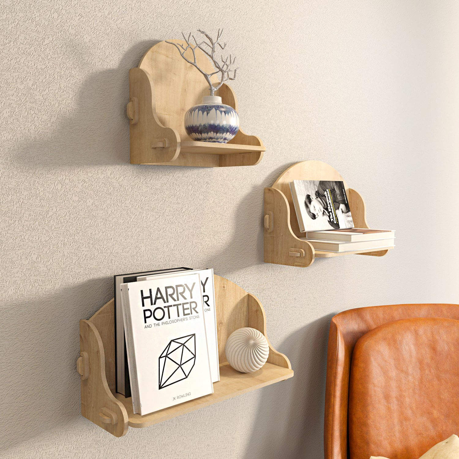 Raft de perete, Hanah Home, pal melaminat, stejar, 24.8x25x15 cm — imaginea 3