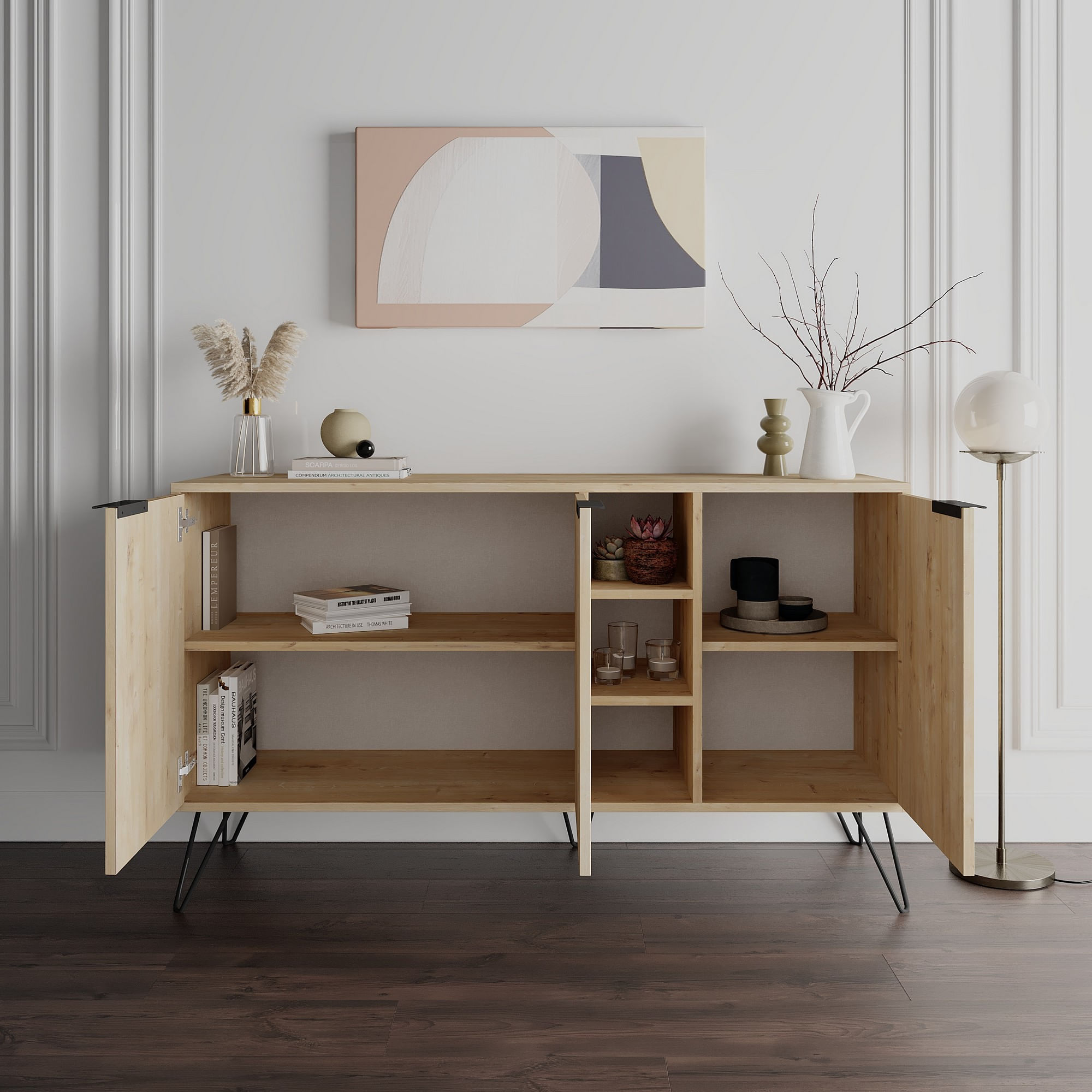 Consola, Hanah Home, pal melaminat, stejar, 142x35.6x83 cm — imaginea 3