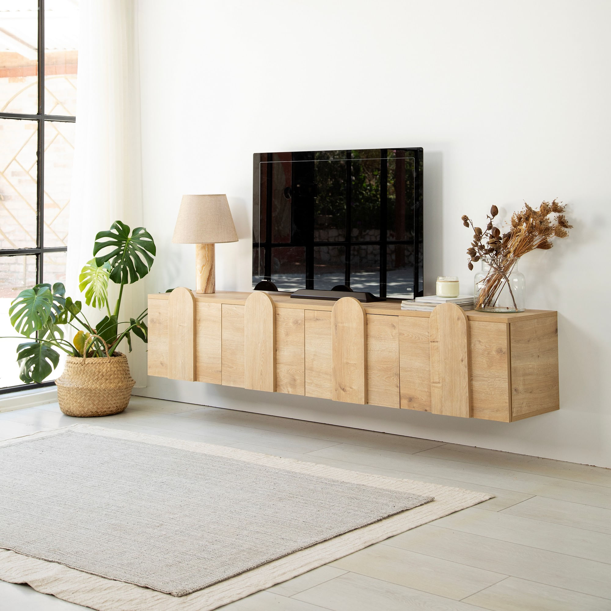 Comoda tv, Hanah Home, pal melaminat, stejar, 180x35x45 cm, 552NOS2427 — imaginea 4