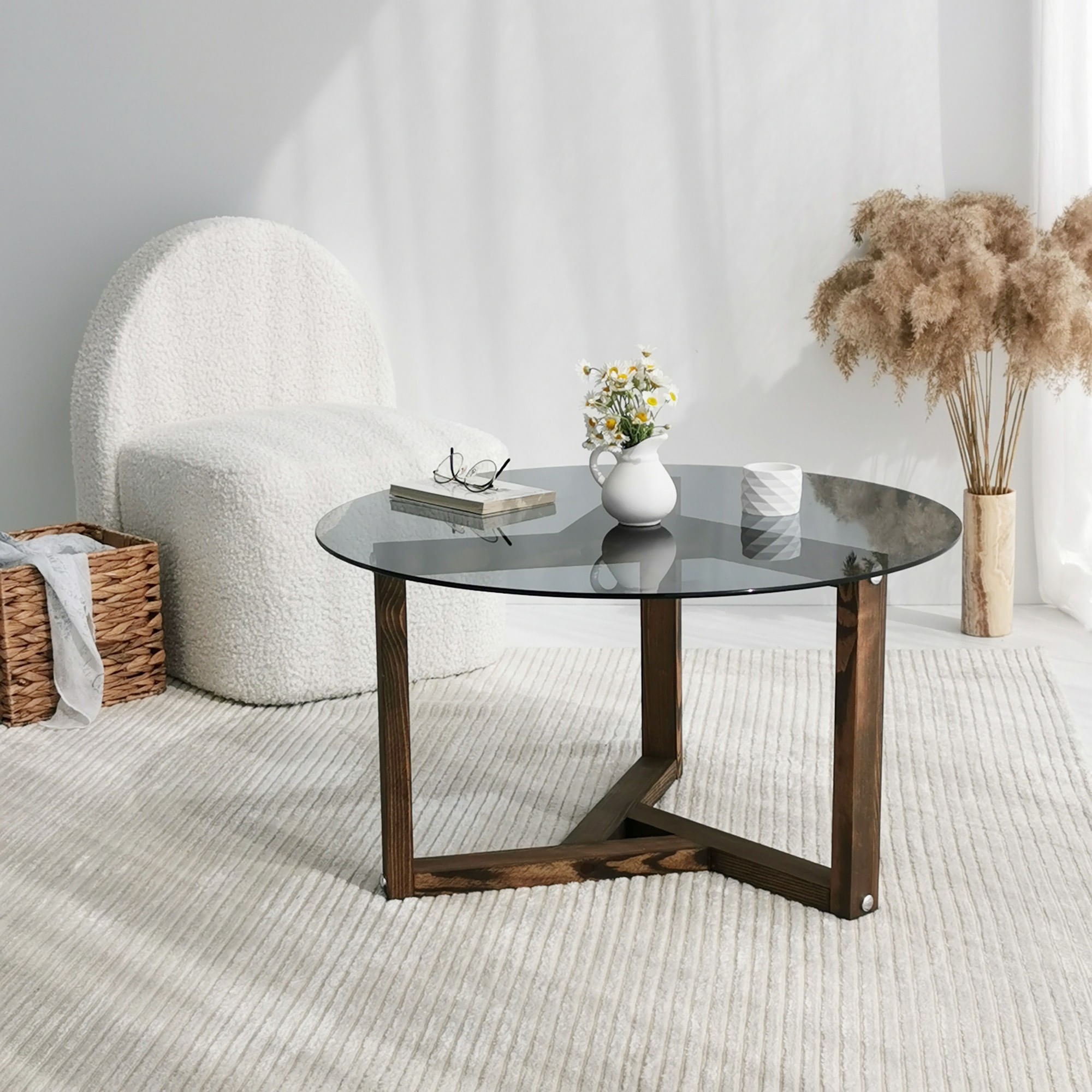 Masuta de cafea, Hanah Home, sticla securizata, fumuriu, 75x75x40 cm — imaginea 4