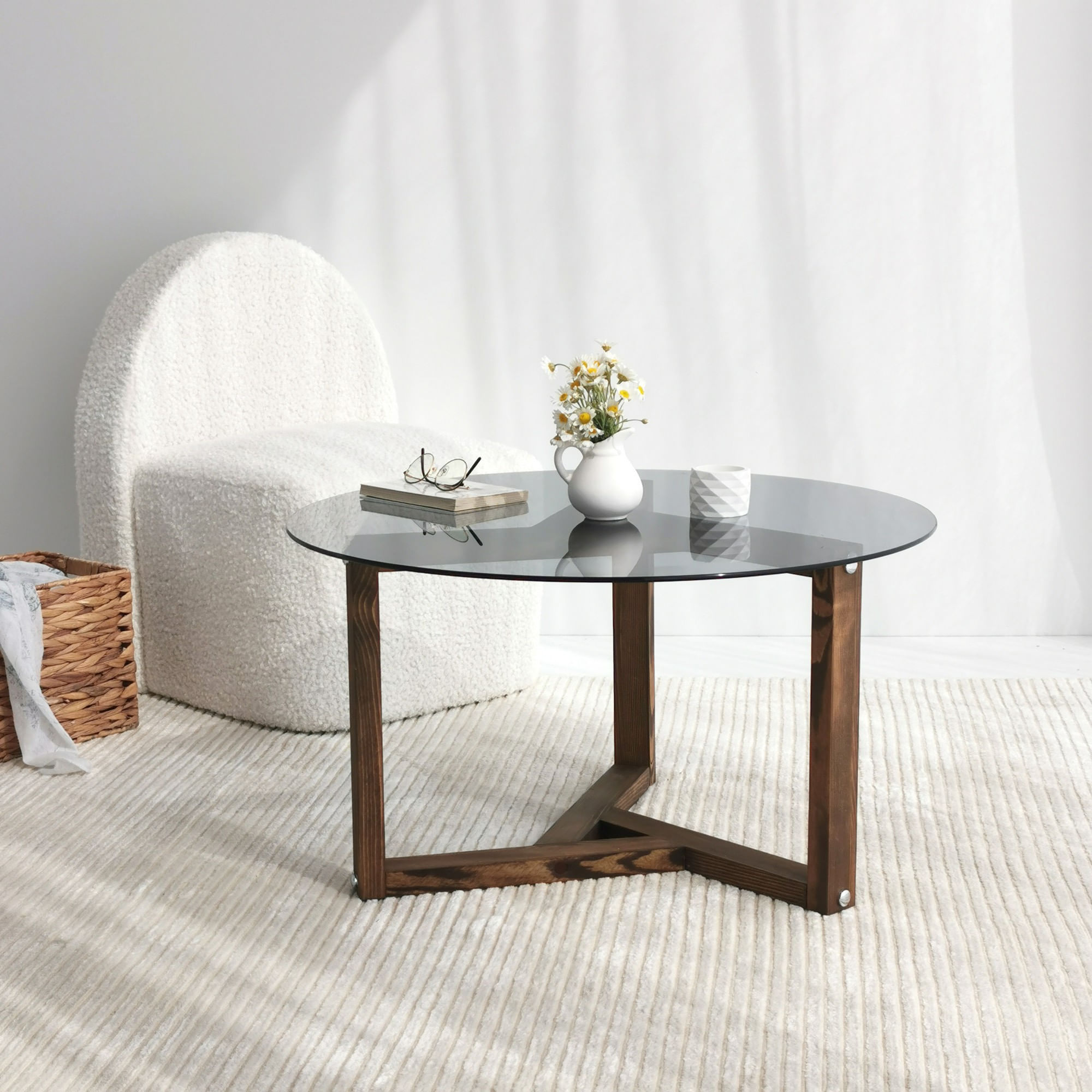 Masuta de cafea, Hanah Home, sticla securizata, fumuriu, 75x75x40 cm — imaginea 5