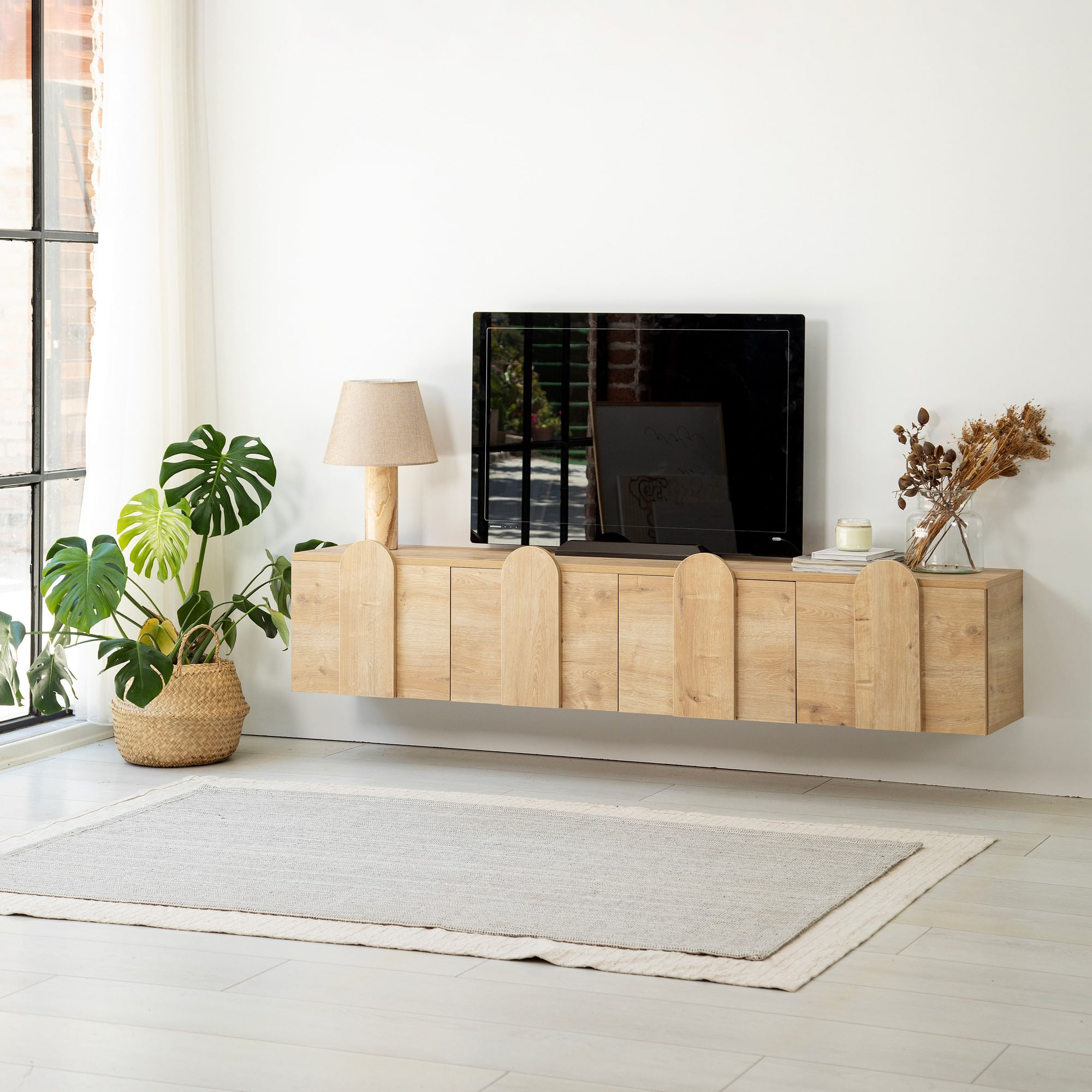 Comoda tv, Hanah Home, pal melaminat, stejar, 180x35x45 cm, 552NOS2427 — imaginea 7