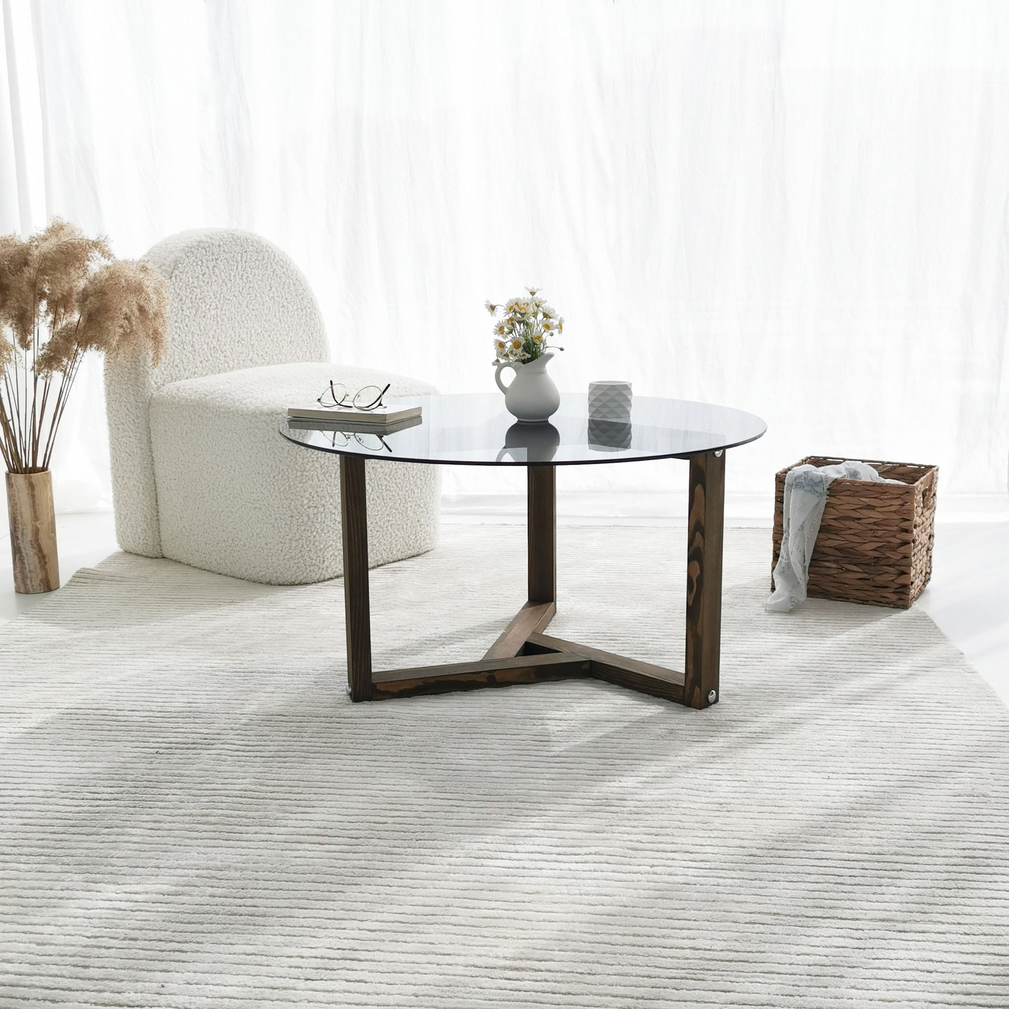 Masuta de cafea, Hanah Home, sticla securizata, fumuriu, 75x75x40 cm — imaginea 6