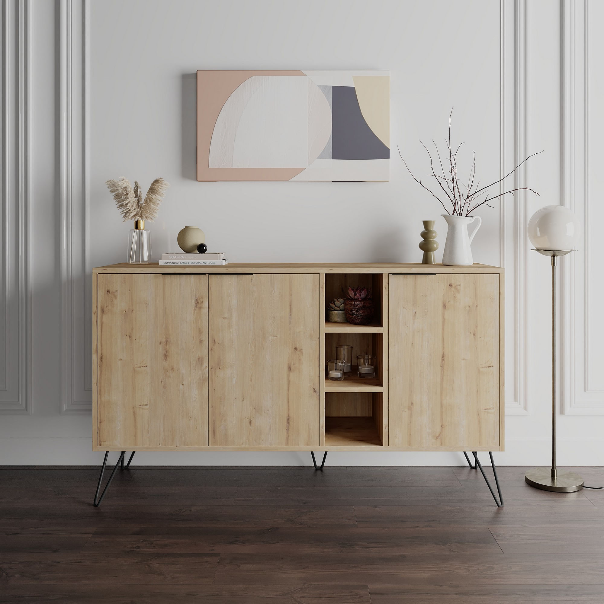 Consola, Hanah Home, pal melaminat, stejar, 142x35.6x83 cm — imaginea 4