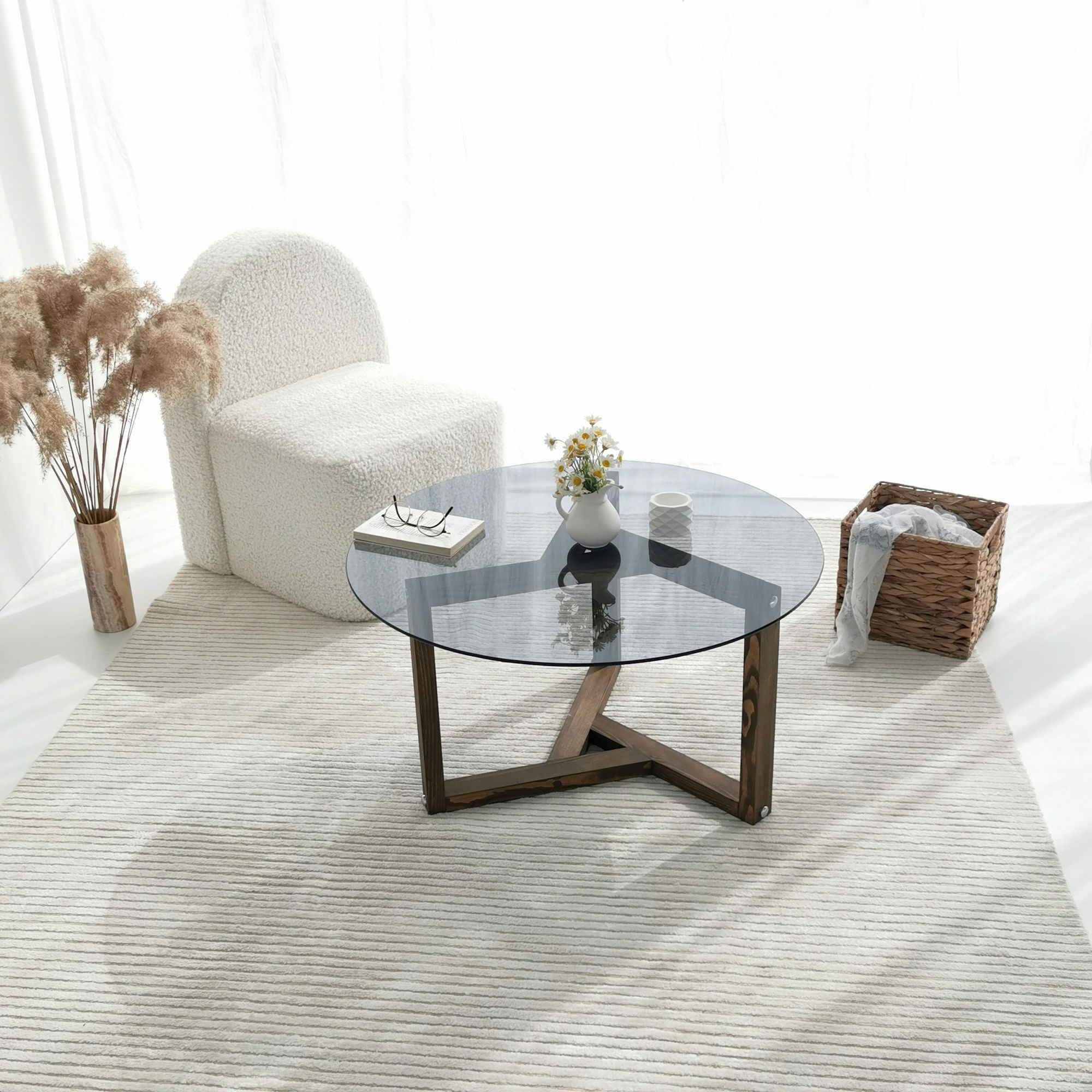 Masuta de cafea, Hanah Home, sticla securizata, fumuriu, 75x75x40 cm — imaginea 7