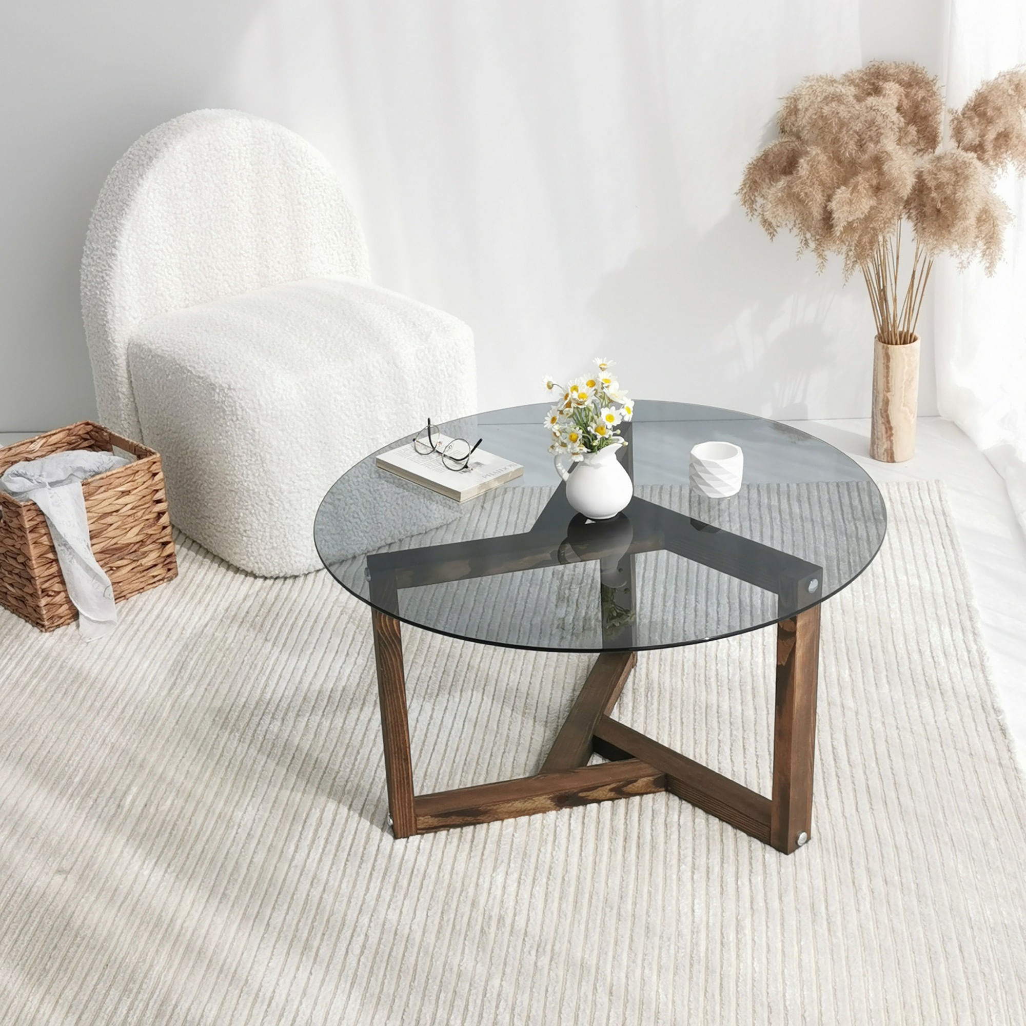 Masuta de cafea, Hanah Home, sticla securizata, fumuriu, 75x75x40 cm — imaginea 9