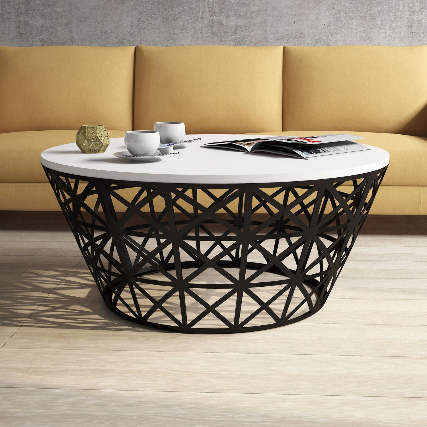 Masuta de cafea, Hanah Home, panou de particule cu melamina, alb si negru, 90x90x38 cm — imaginea 5