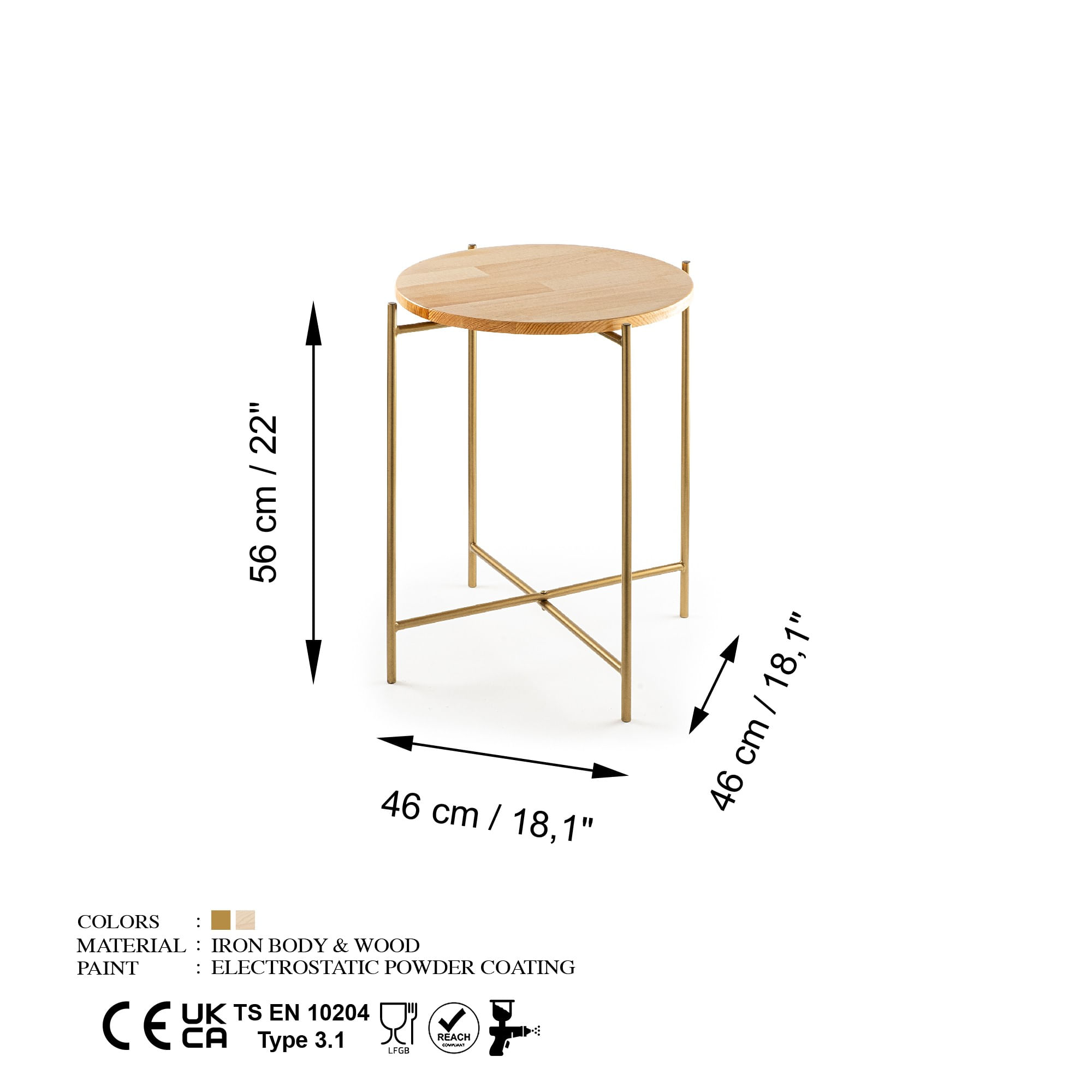 Masuta de cafea, Hanah Home, lemn, auriu si natur, 46x46x56 cm — imaginea 4