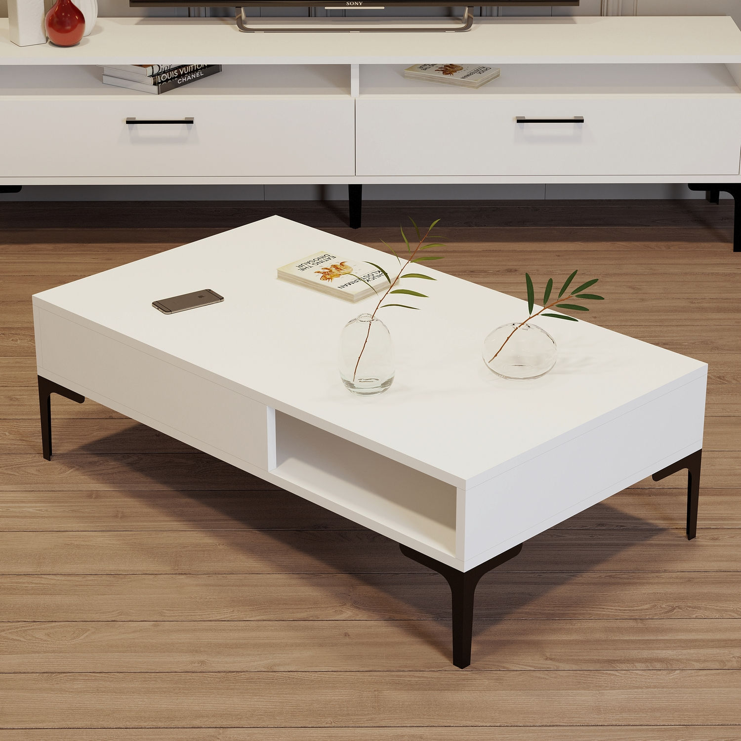 Masuta de cafea, Hanah Home, pal melaminat, alb, 105x60x32.6 cm — imaginea 5