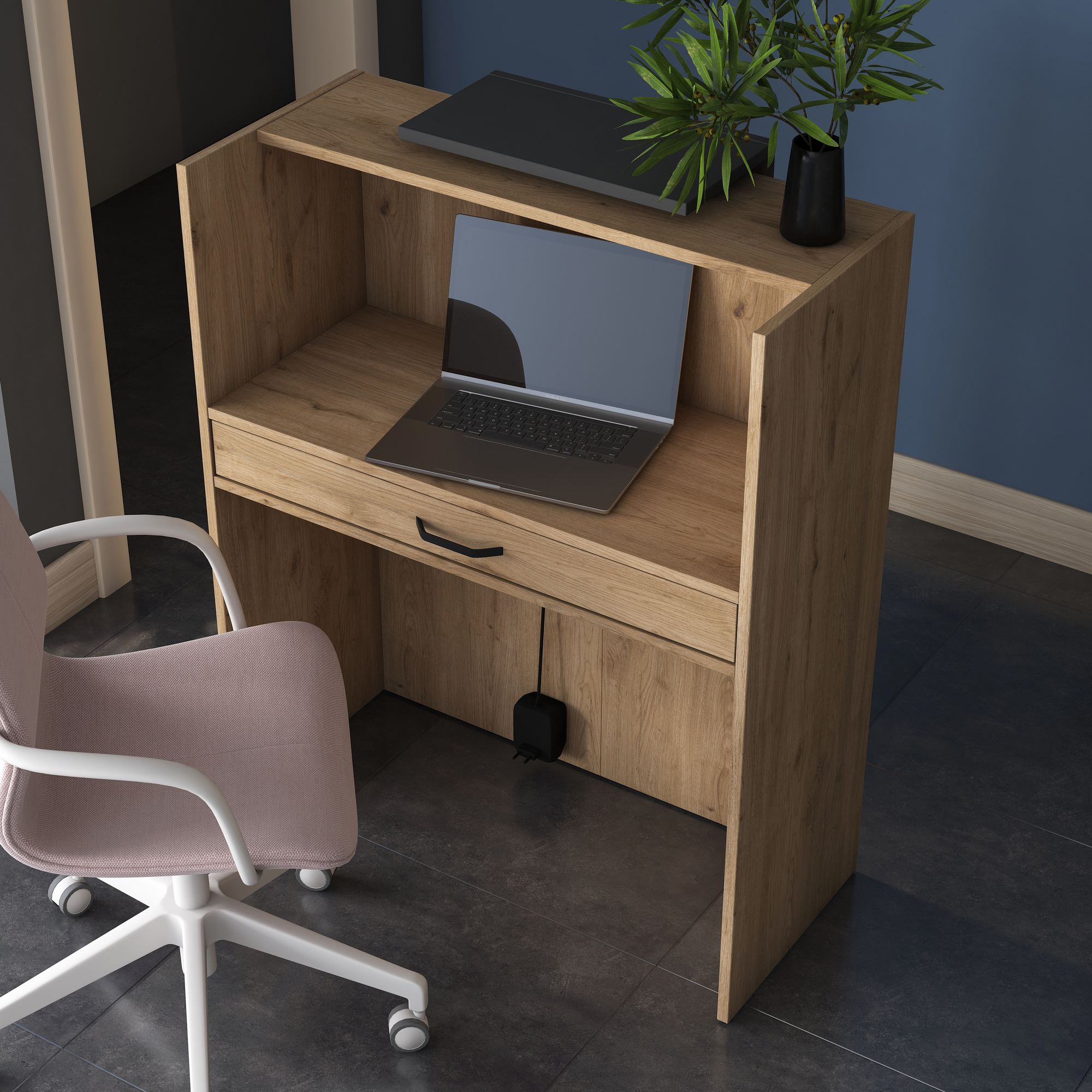 Masa receptie, Hanah Home, PAL melaminat, nuc si antracit, 90x40x110 cm - imagine 6