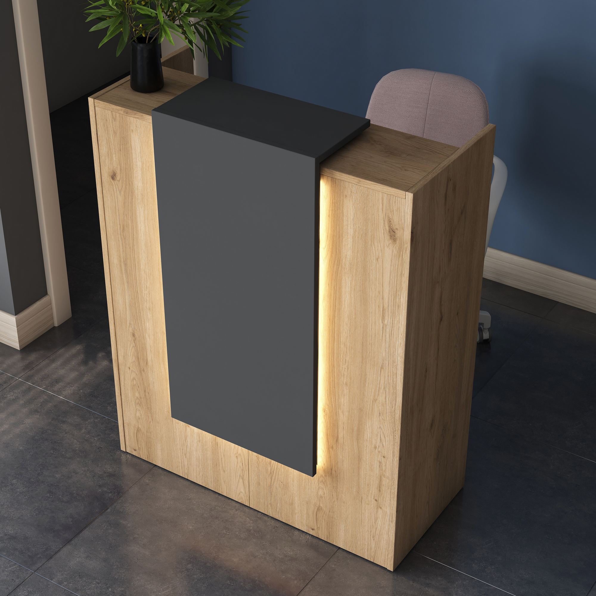 Masa receptie, Hanah Home, PAL melaminat, nuc si antracit, 90x40x110 cm - imagine 7