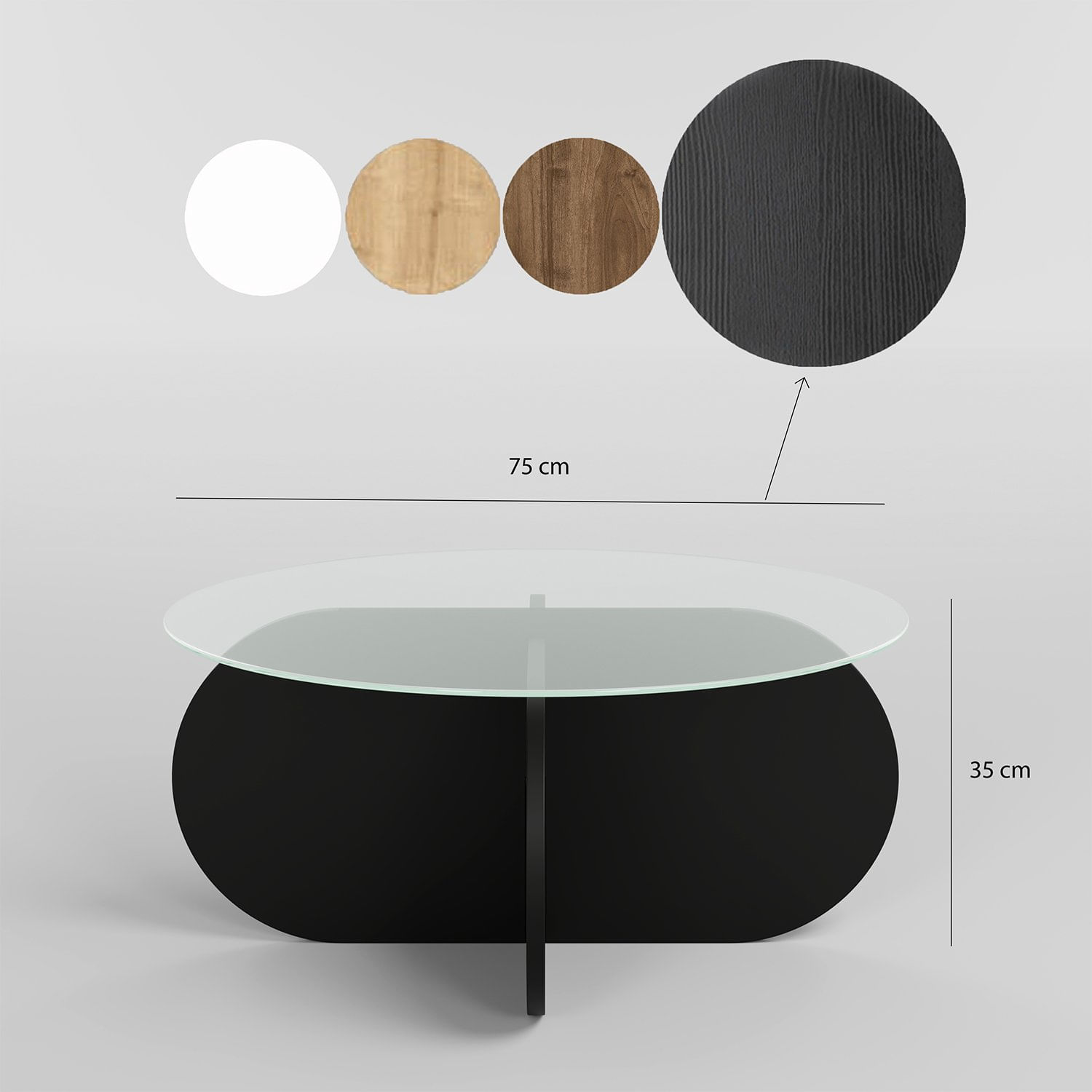 Masuta de cafea, Hanah Home, sticla securizata, negru, 75x75x35 cm