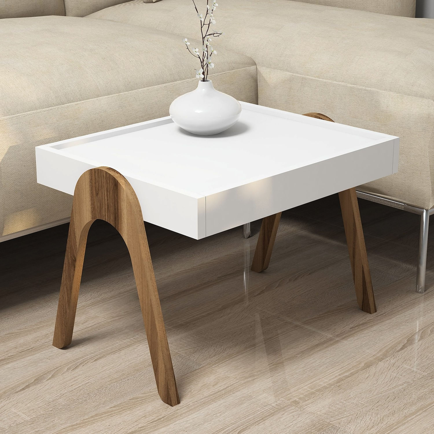 Set masute de cafea, Hanah Home, pal melaminat, nuc si alb, 53.6x40x64 cm (3 bucati) — imaginea 4