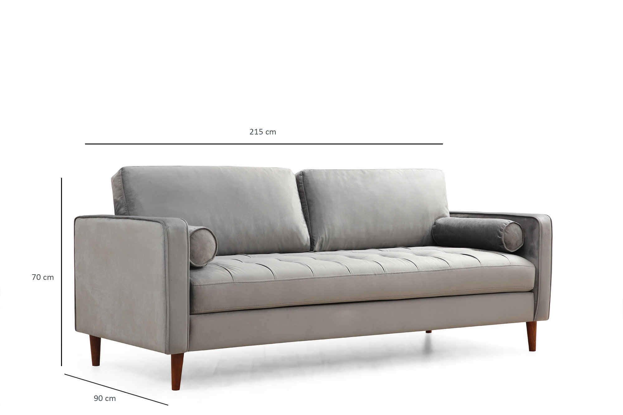 Canapea 3 locuri, Atelier Del Sofa, lemn fag, gri deschis, 215x90x70 cm — imaginea 3