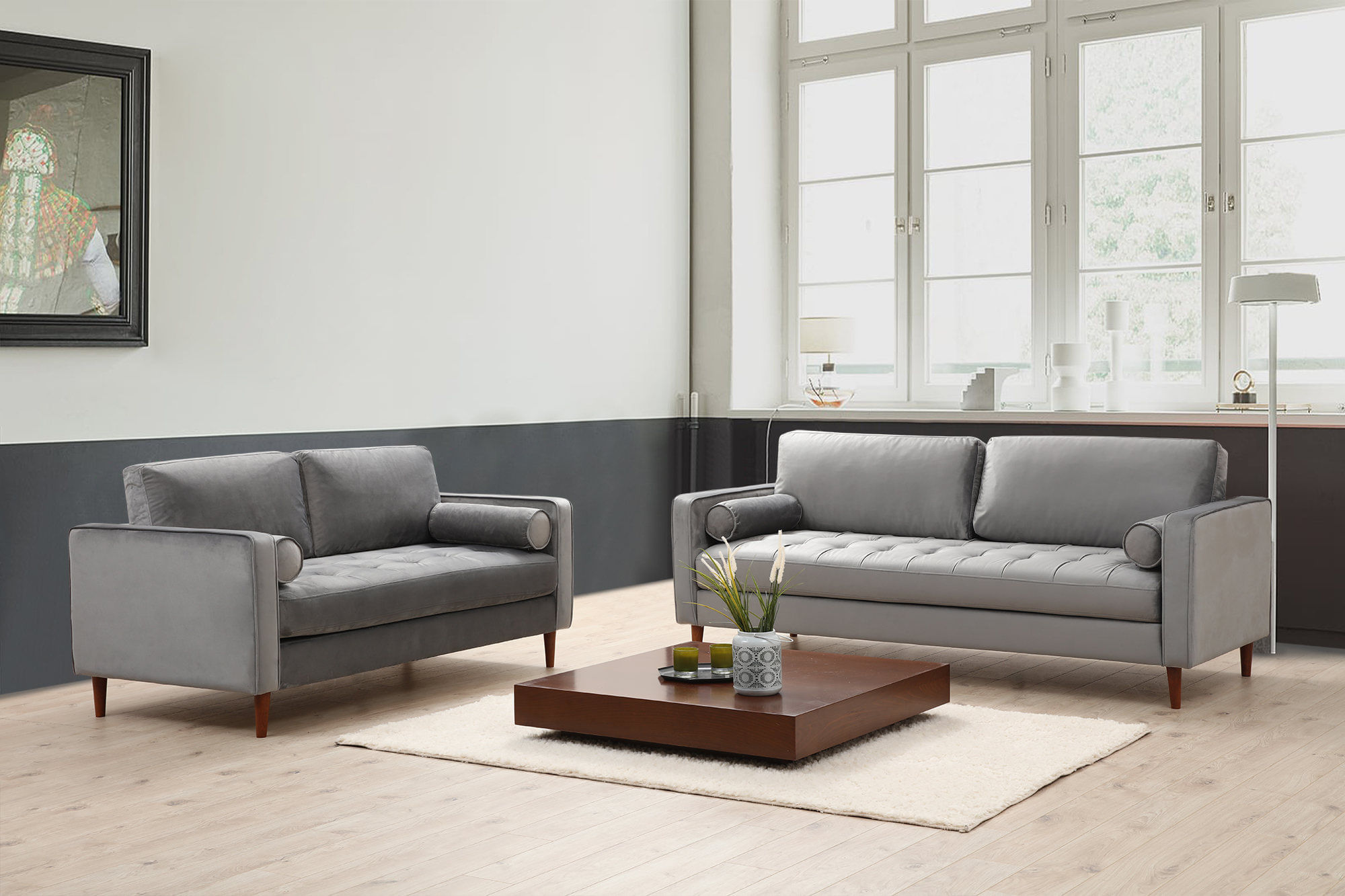Canapea 3 locuri, Atelier Del Sofa, lemn fag, gri deschis, 215x90x70 cm — imaginea 9