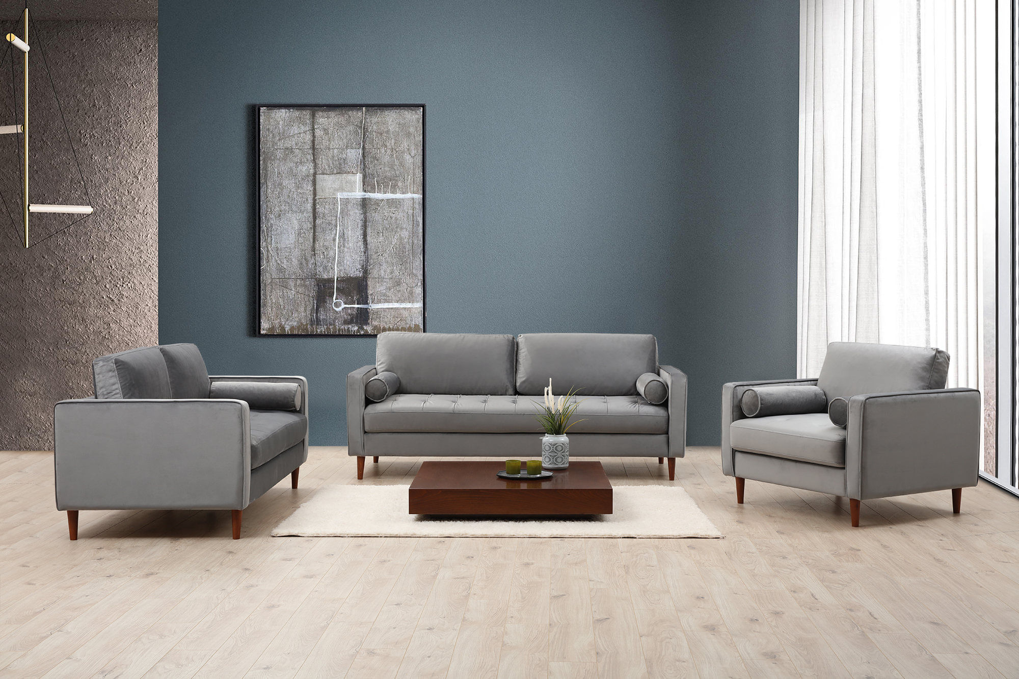 Canapea 3 locuri, Atelier Del Sofa, lemn fag, gri deschis, 215x90x70 cm — imaginea 12