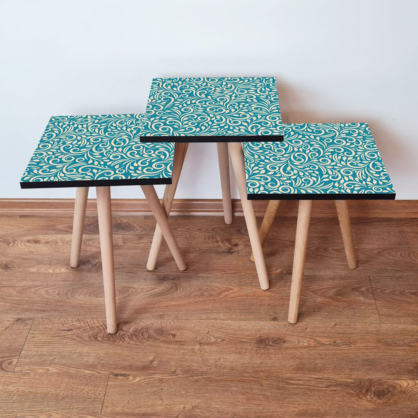 Set masute de cafea, Hanah Home, mdf, albastru crem, 35x35x52 cm