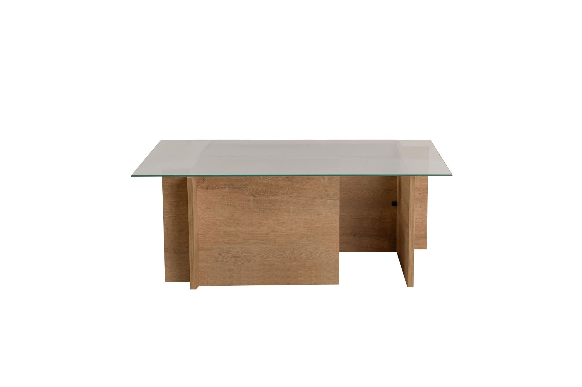 Masuta de cafea, Hanah Home, sticla temperata si pal melaminat, stejar miere, 105x65x40 cm — imaginea 6