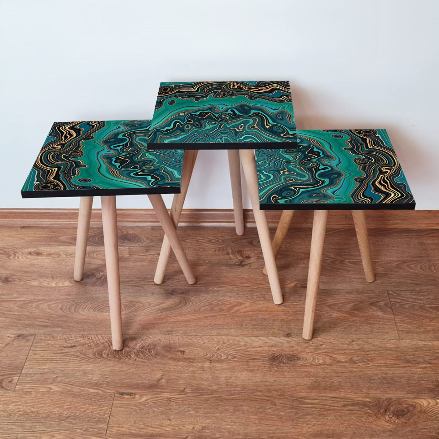 Set mese cuib, Hanah Home, mdf, verde auriu, 35x35x52 cm