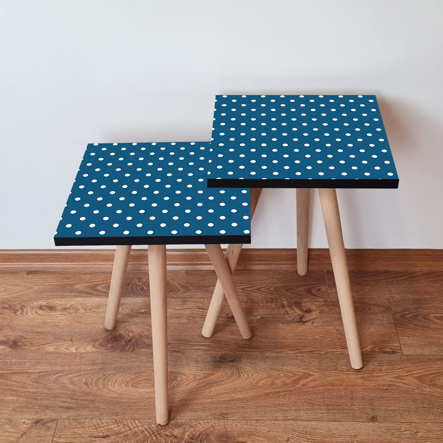 Masute de cafea set 2 piese, Hanah Home, mdf, albastru marin si alb, 35x35x47 cm