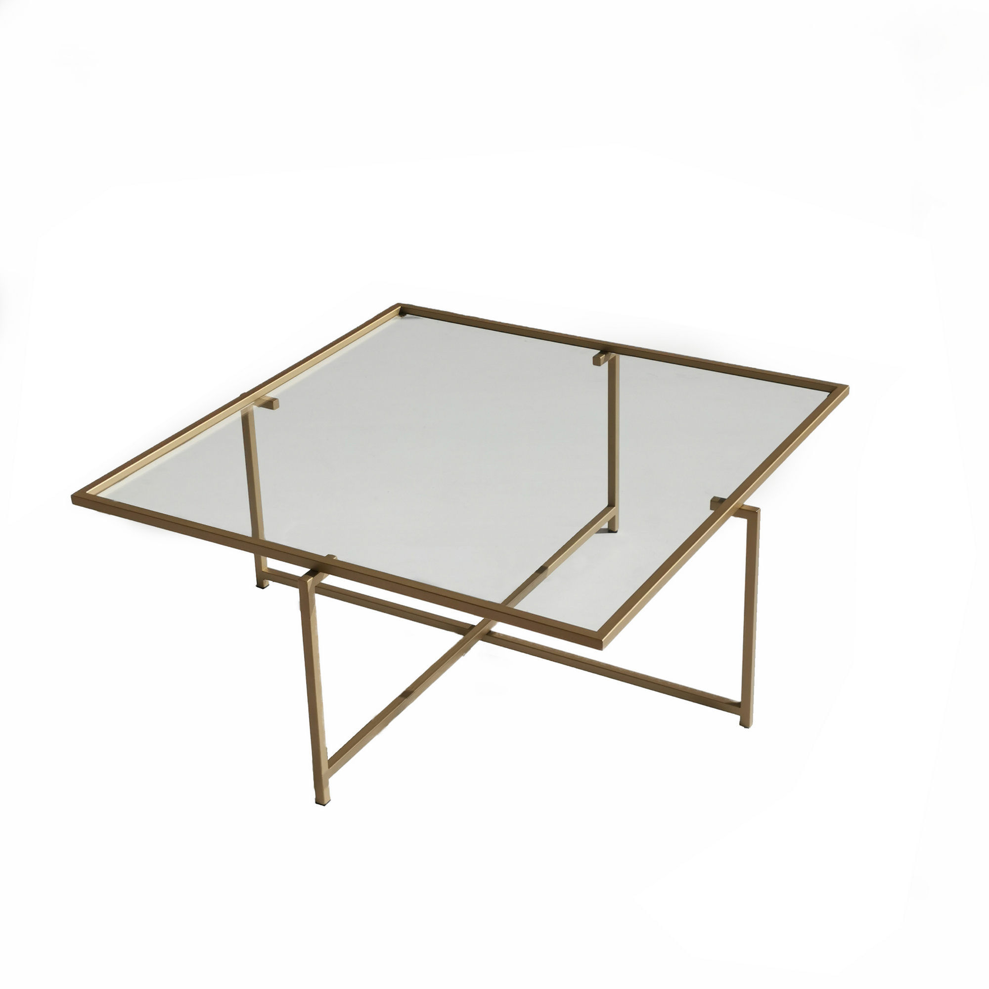 Masuta de cafea, Hanah Home, sticla calita, auriu, 85x85x35 cm