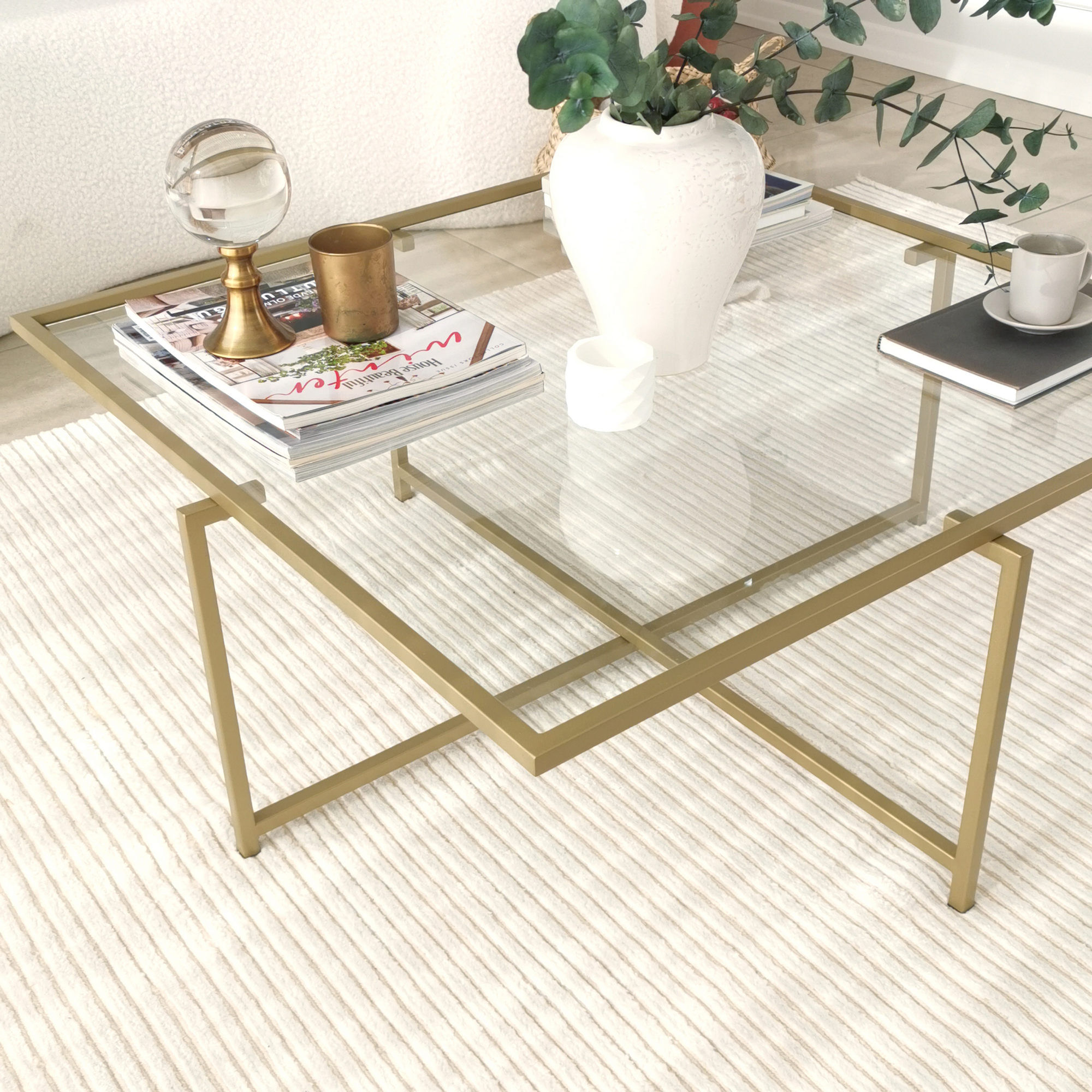 Masuta de cafea, Hanah Home, sticla calita, auriu, 85x85x35 cm — imaginea 2