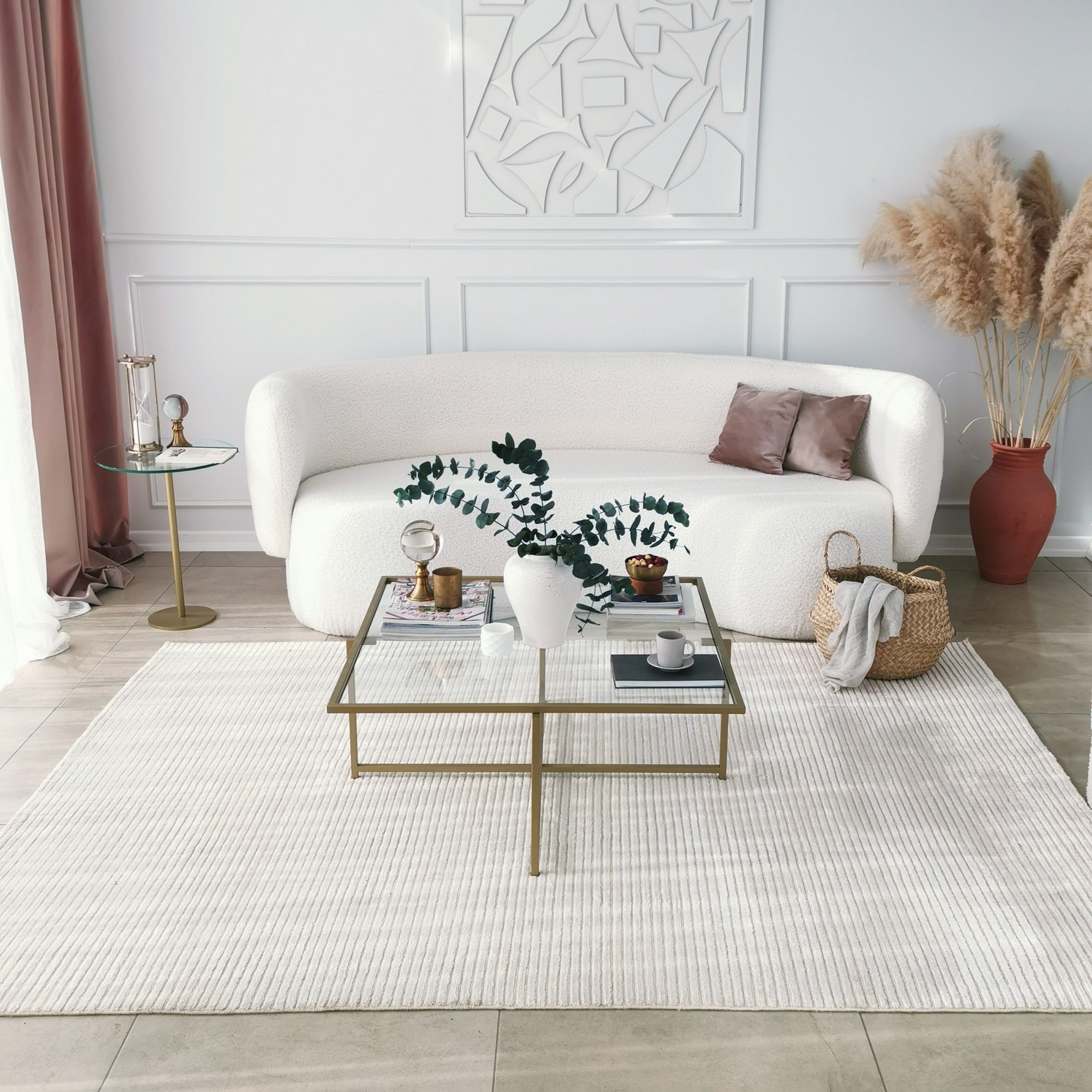 Masuta de cafea, Hanah Home, sticla calita, auriu, 85x85x35 cm — imaginea 3