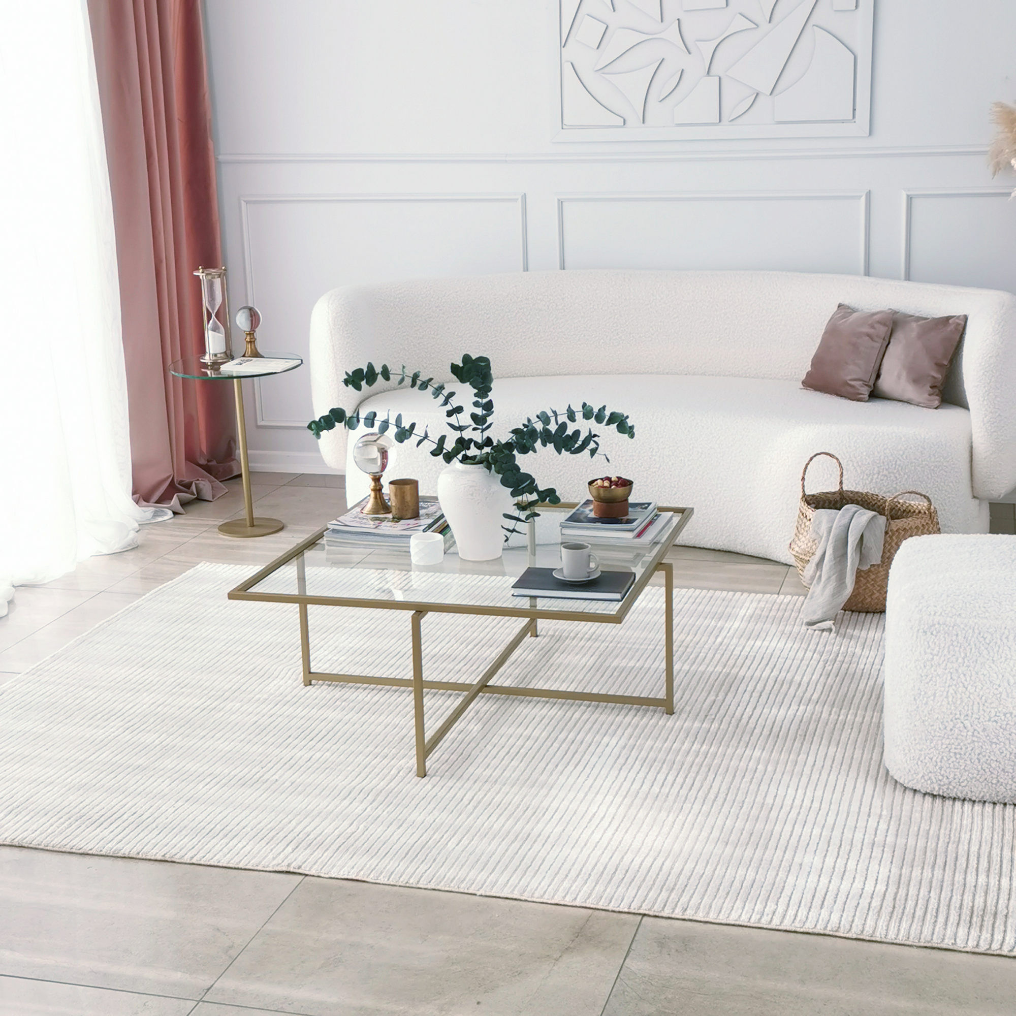 Masuta de cafea, Hanah Home, sticla calita, auriu, 85x85x35 cm — imaginea 4