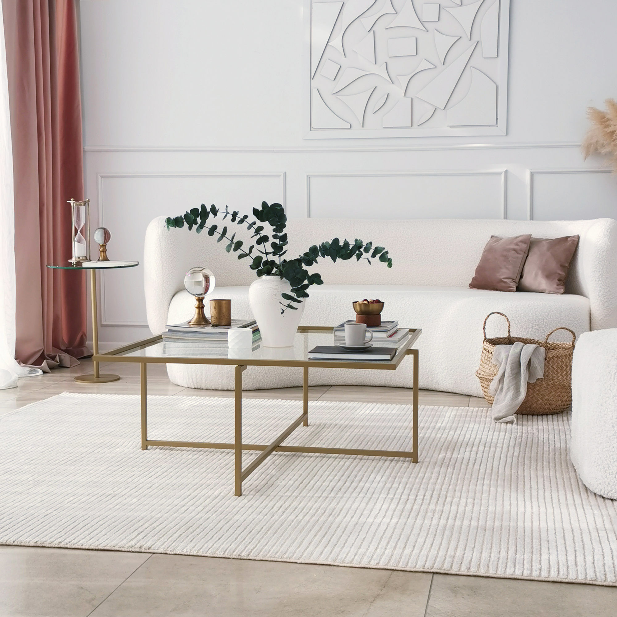 Masuta de cafea, Hanah Home, sticla calita, auriu, 85x85x35 cm — imaginea 5