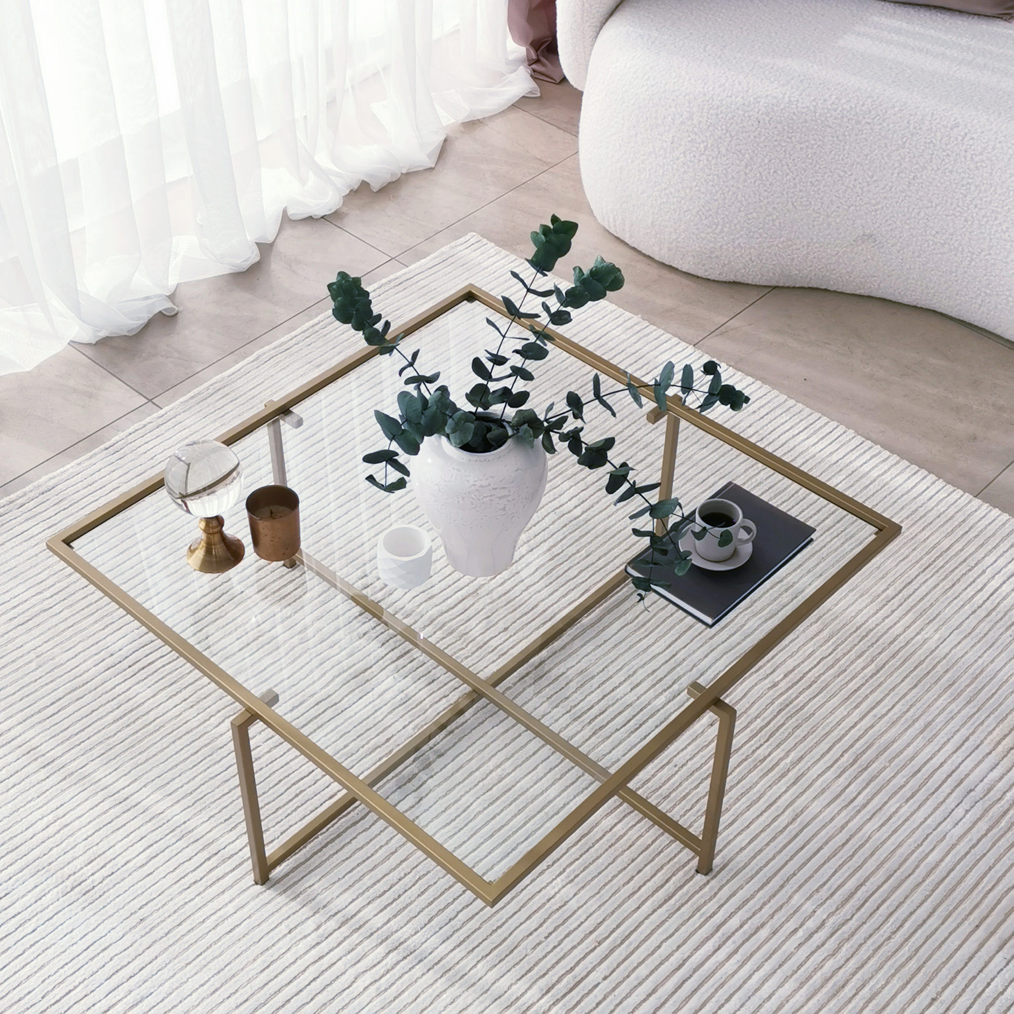 Masuta de cafea, Hanah Home, sticla calita, auriu, 85x85x35 cm — imaginea 6