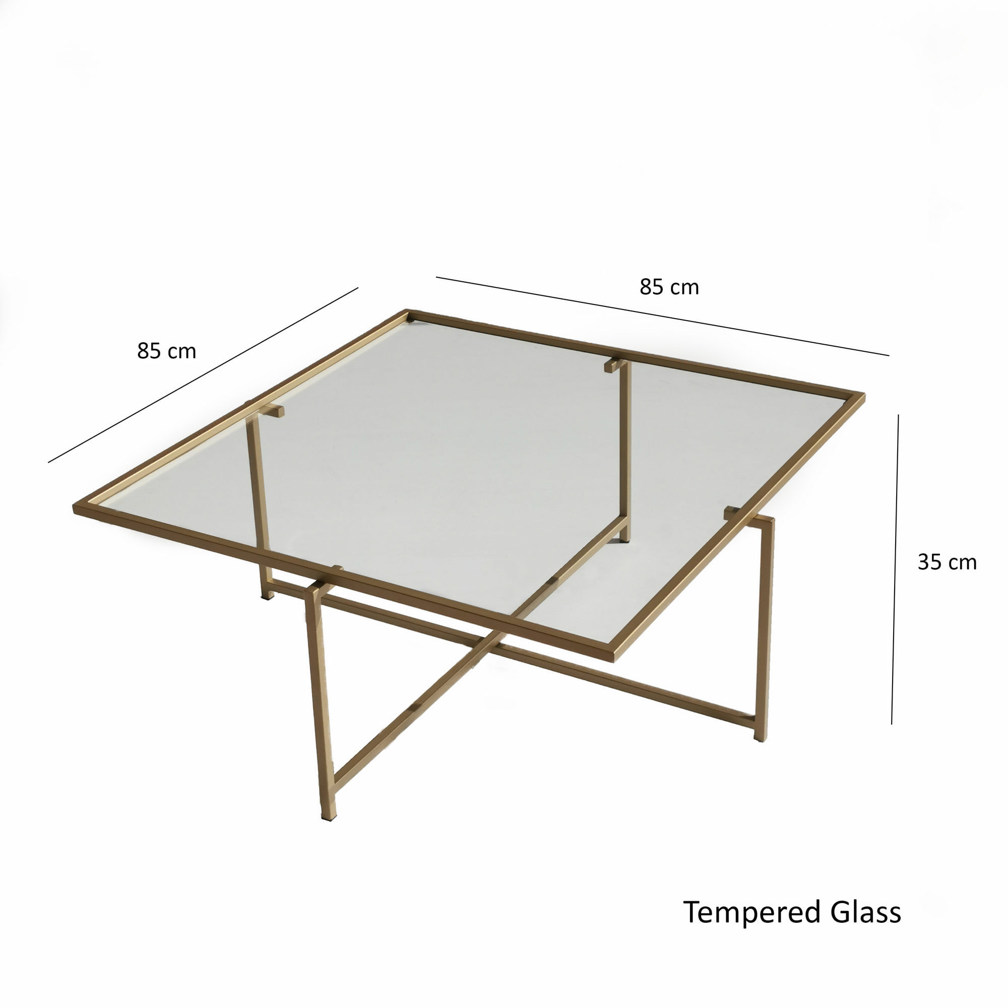 Masuta de cafea, Hanah Home, sticla calita, auriu, 85x85x35 cm — imaginea 7