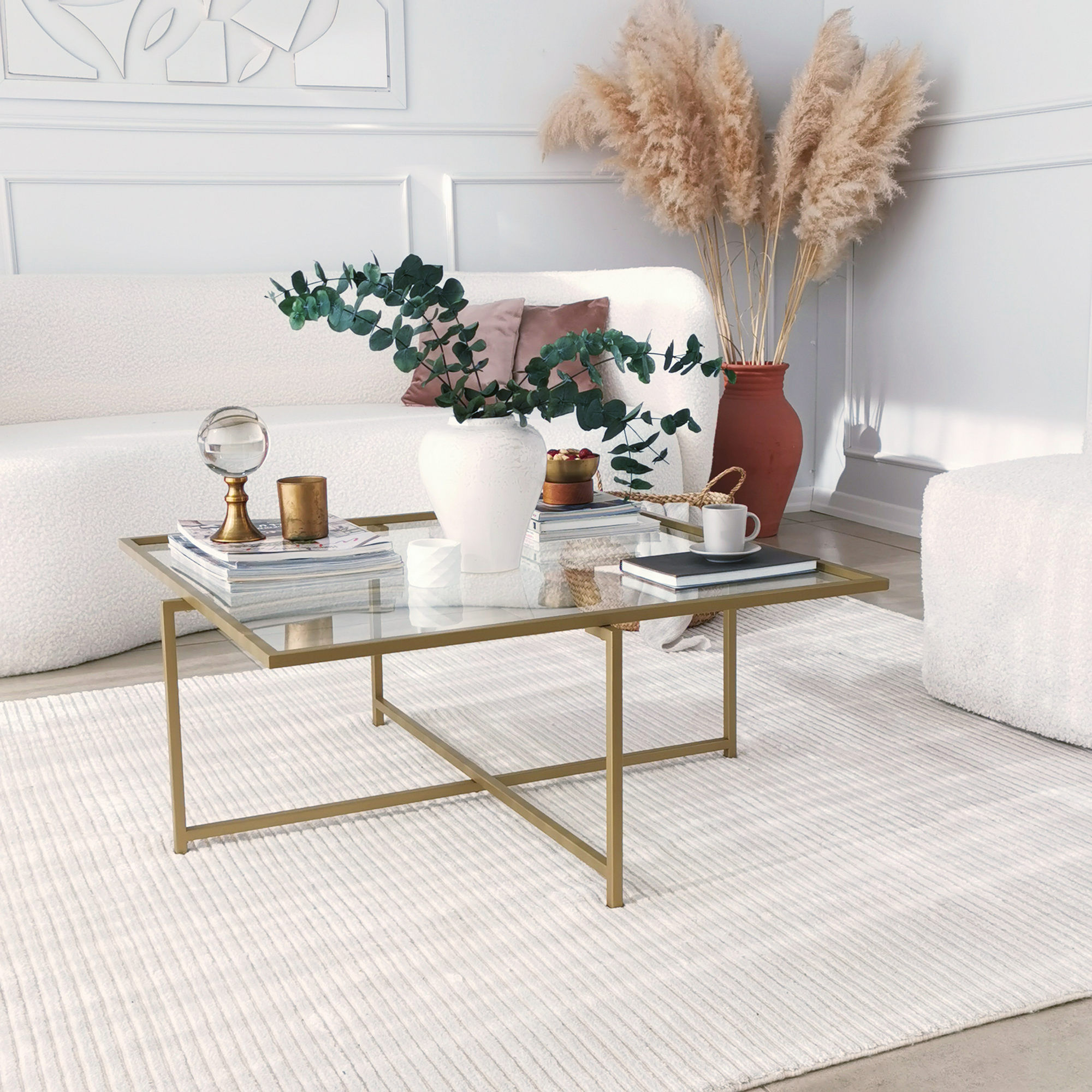 Masuta de cafea, Hanah Home, sticla calita, auriu, 85x85x35 cm — imaginea 8