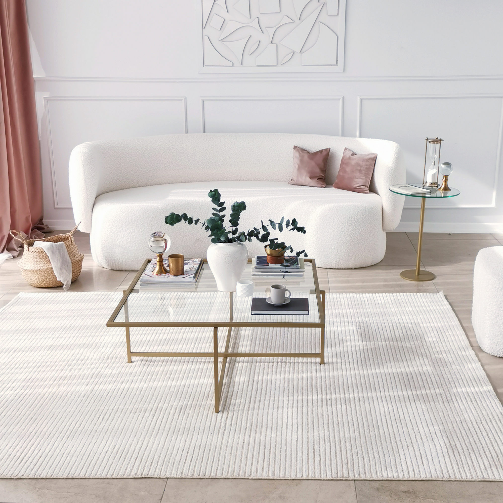Masuta de cafea, Hanah Home, sticla calita, auriu, 85x85x35 cm — imaginea 9