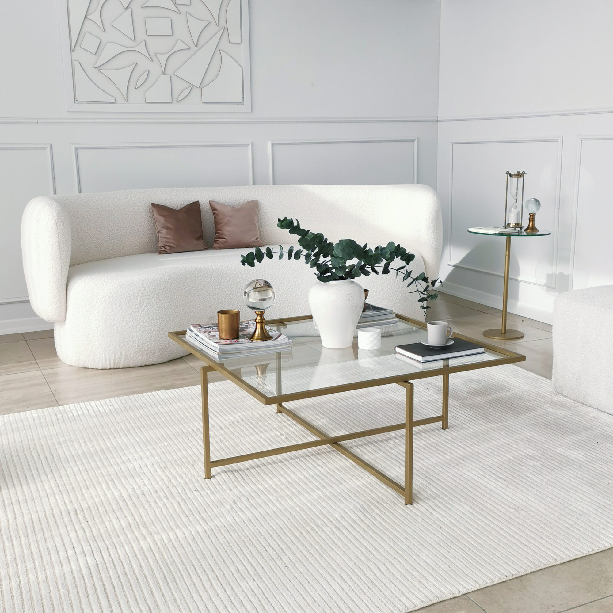 Masuta de cafea, Hanah Home, sticla calita, auriu, 85x85x35 cm — imaginea 10