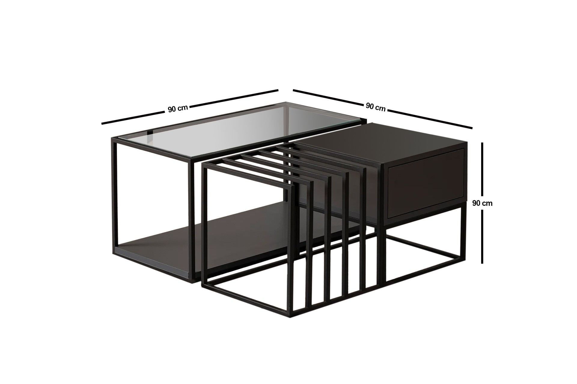 Masuta de cafea, Hanah Home, pal melaminat, negru, 90x90x37 cm — imaginea 3