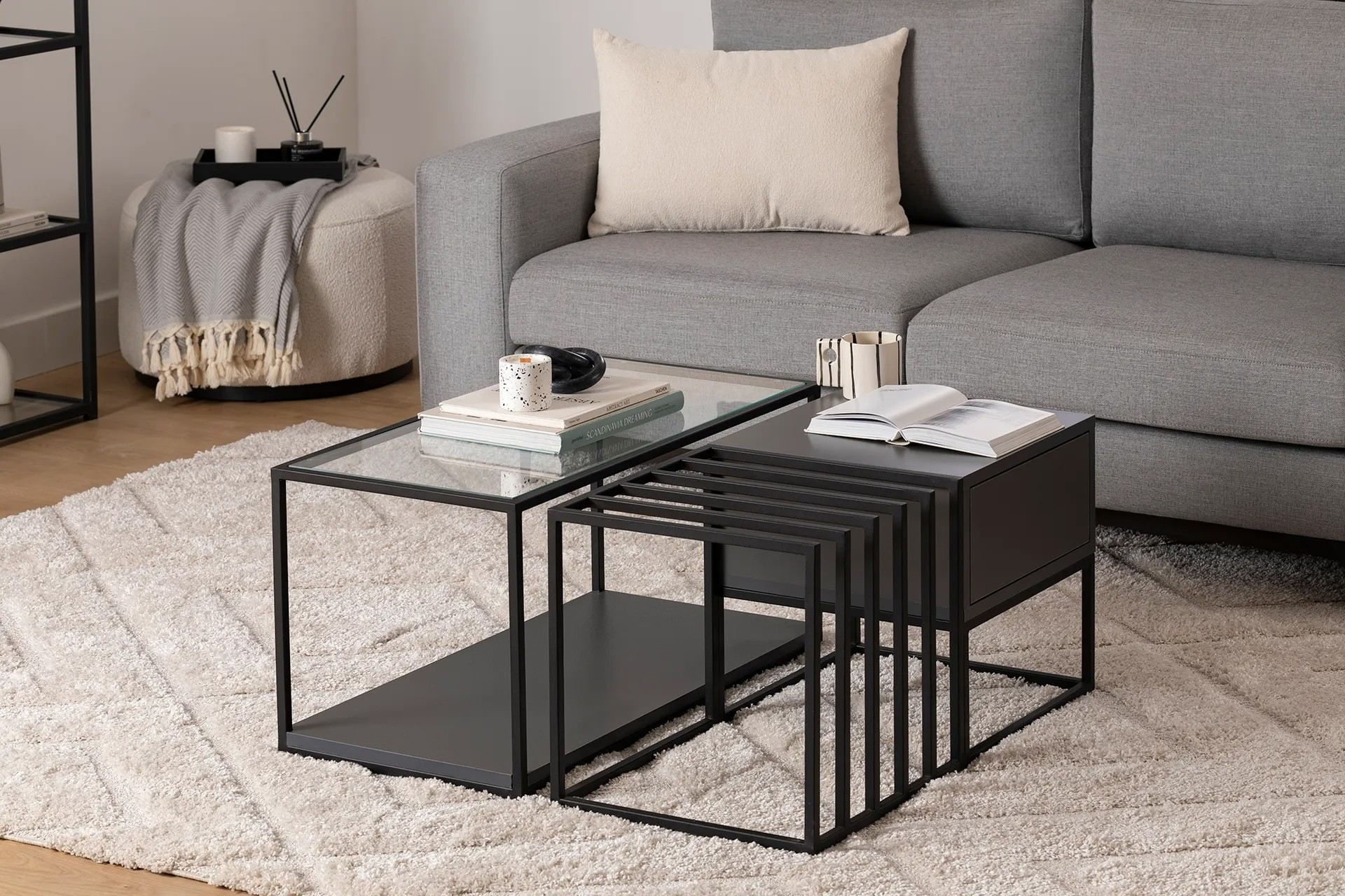 Masuta de cafea, Hanah Home, pal melaminat, negru, 90x90x37 cm — imaginea 5