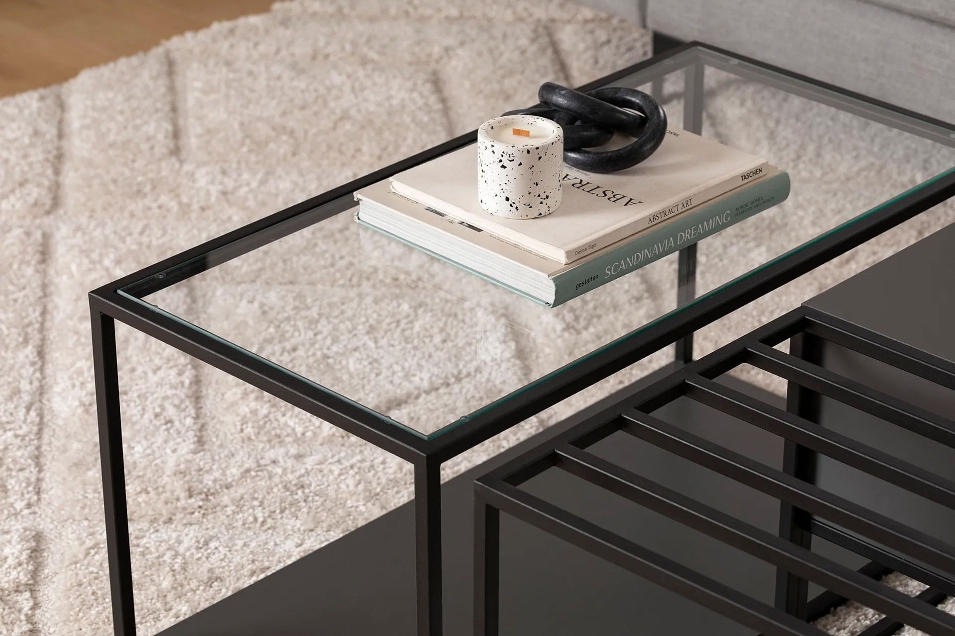 Masuta de cafea, Hanah Home, pal melaminat, negru, 90x90x37 cm — imaginea 7