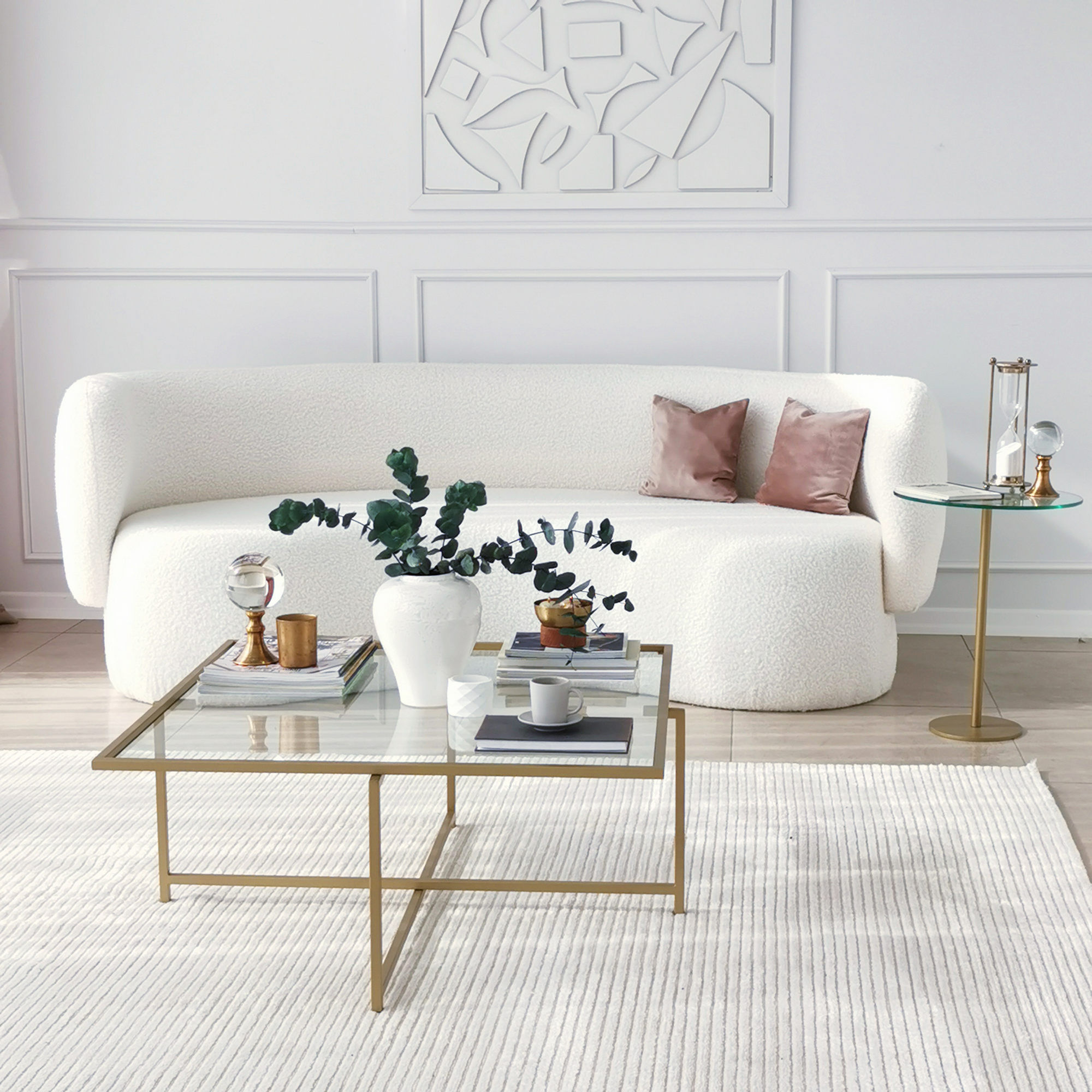 Masuta de cafea, Hanah Home, sticla calita, auriu, 85x85x35 cm — imaginea 11