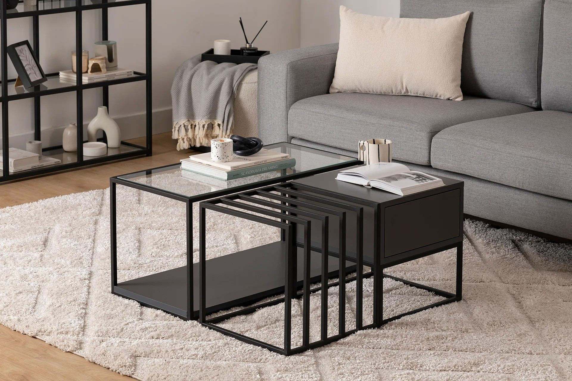 Masuta de cafea, Hanah Home, pal melaminat, negru, 90x90x37 cm — imaginea 12
