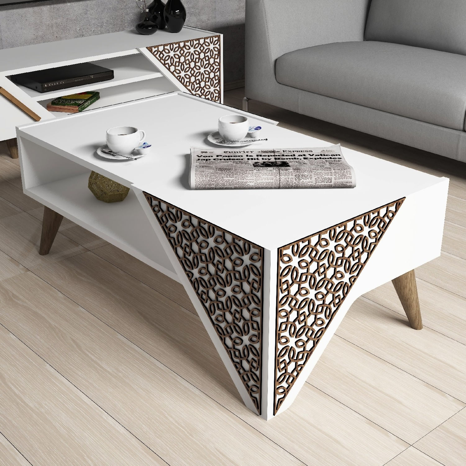 Masuta de cafea, Hanah Home, pal melaminat, alb, 105x40x58 cm — imaginea 3