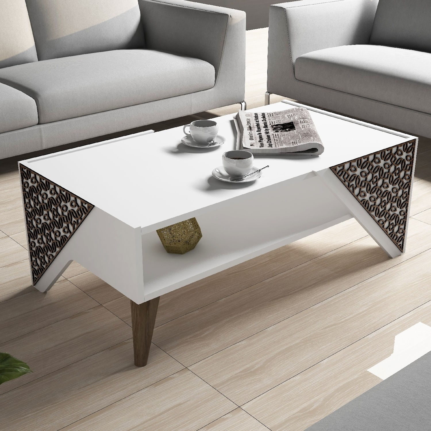 Masuta de cafea, Hanah Home, pal melaminat, alb, 105x40x58 cm — imaginea 5