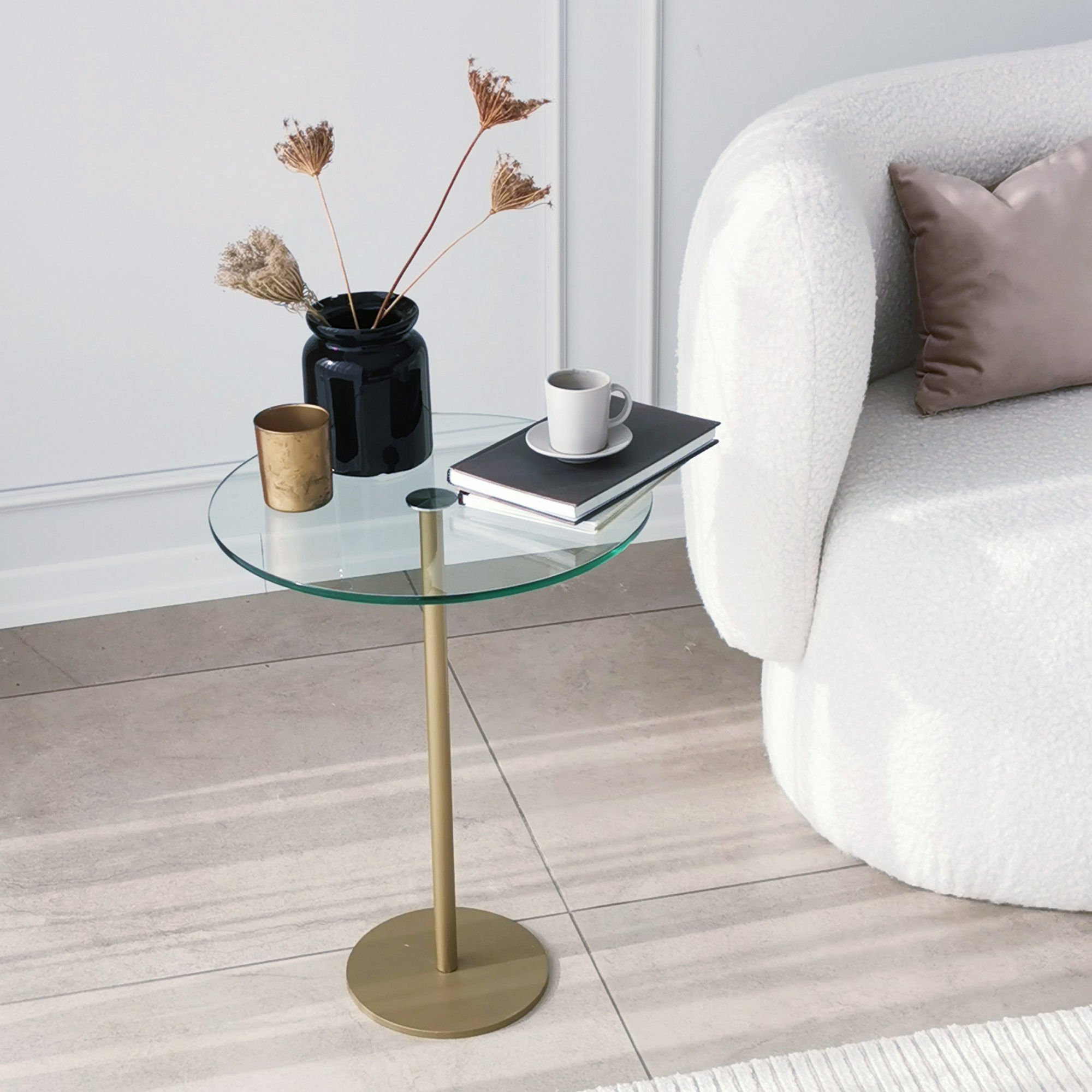 Masuta de cafea, Hanah Home, sticla securizata si metal, auriu, 40x40x50 cm — imaginea 2