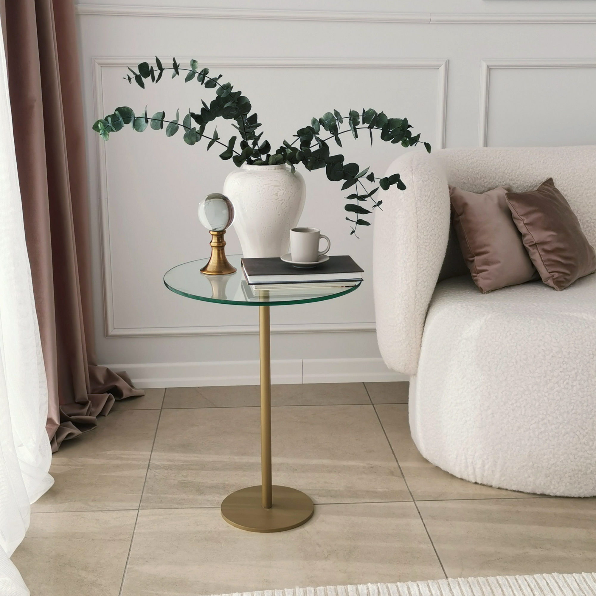 Masuta de cafea, Hanah Home, sticla securizata si metal, auriu, 40x40x50 cm — imaginea 4