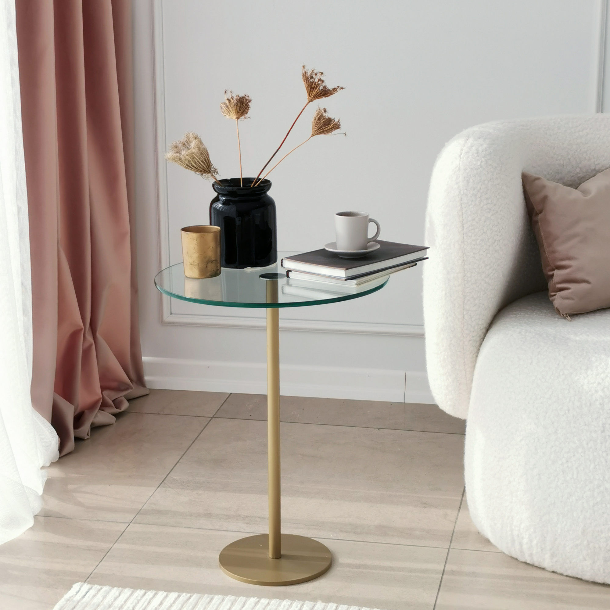 Masuta de cafea, Hanah Home, sticla securizata si metal, auriu, 40x40x50 cm — imaginea 5