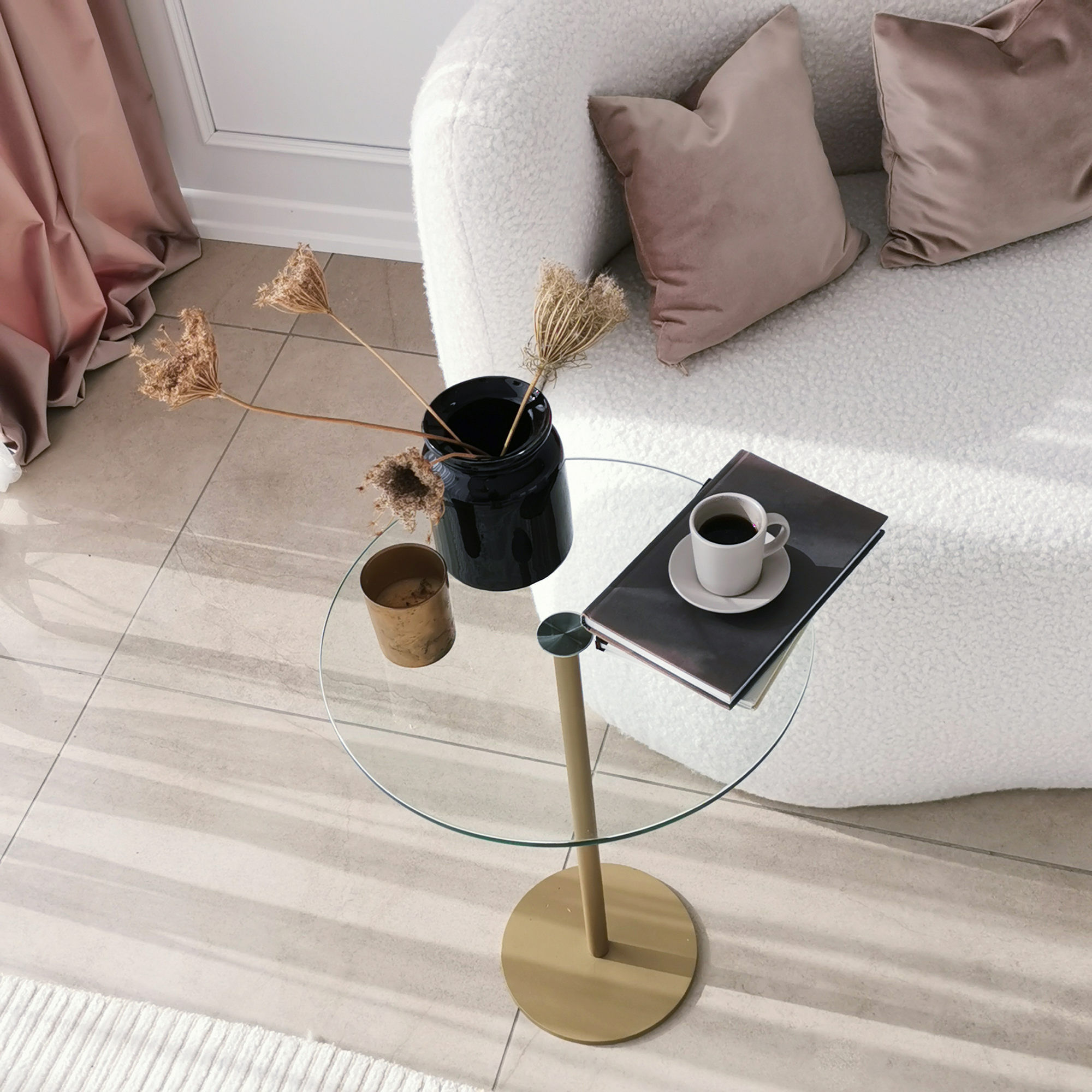 Masuta de cafea, Hanah Home, sticla securizata si metal, auriu, 40x40x50 cm — imaginea 9