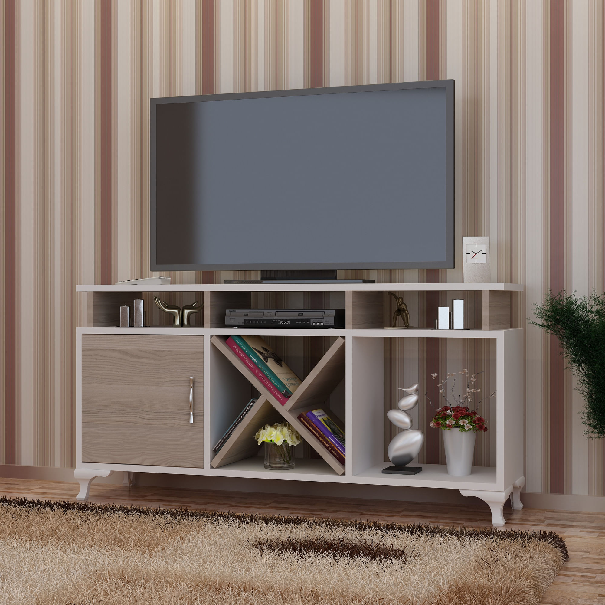 Comoda tv, Hanah Home, pal melaminat, alb si cordoba, 120x53.6x29.5 cm — imaginea 3